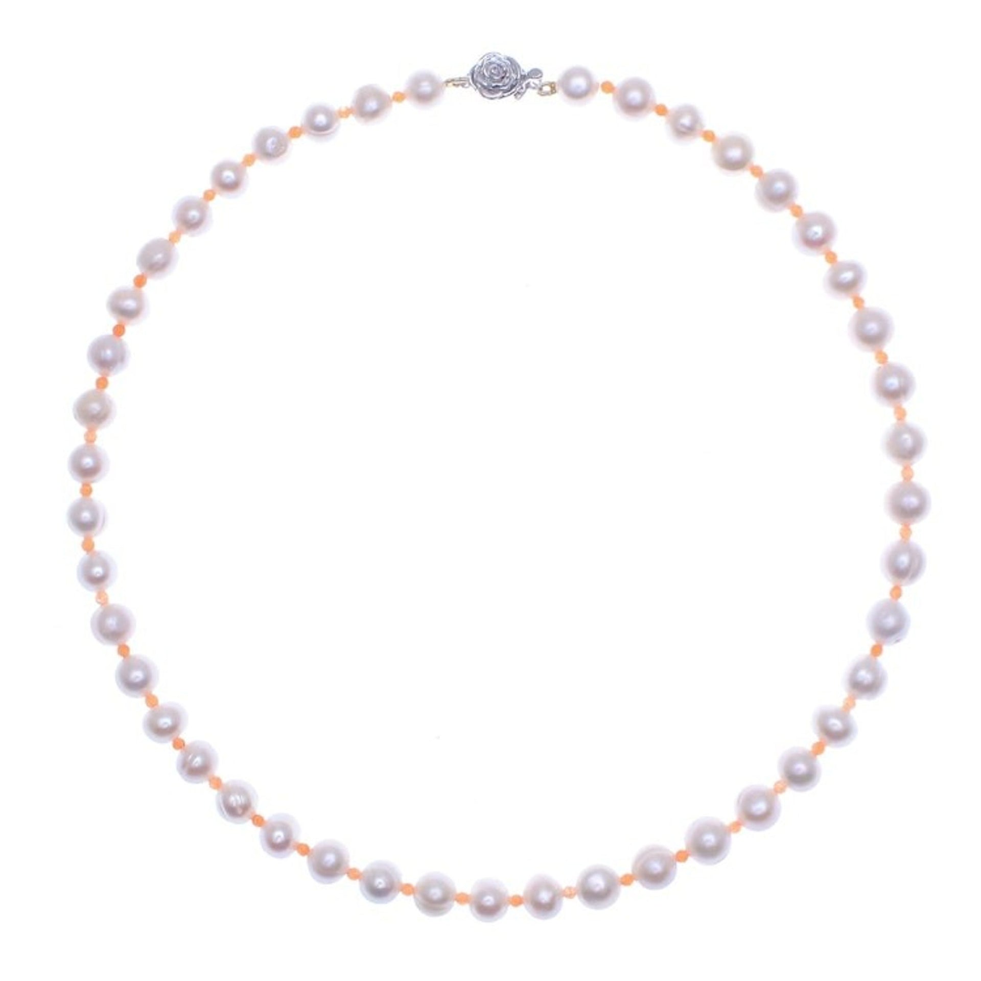 Cultured Freshwater Pearl and Agate Beaded Necklace 'Sea Catch in Orange'