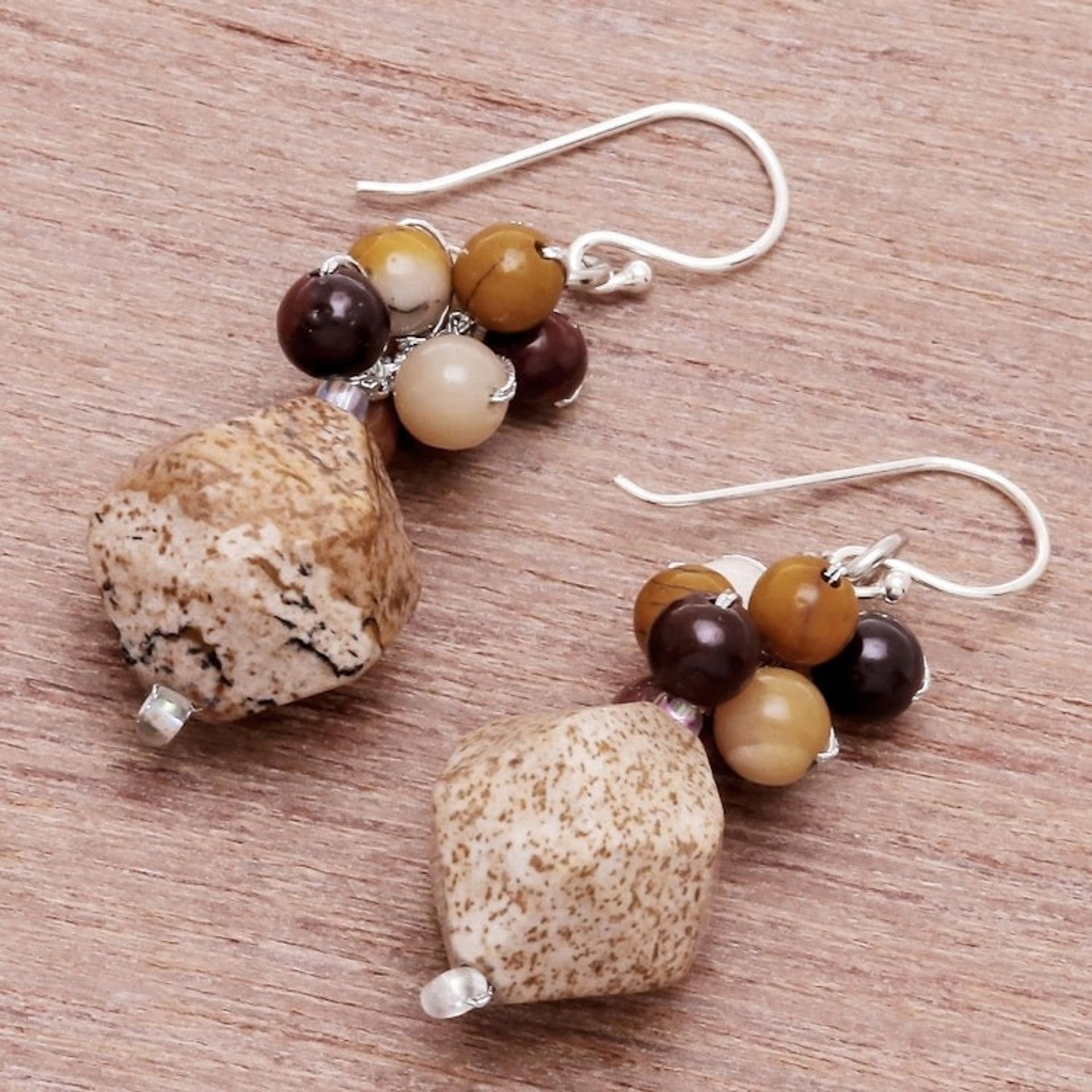 Jasper Beaded Cluster Earrings from Thailand 'Beautiful Glam'