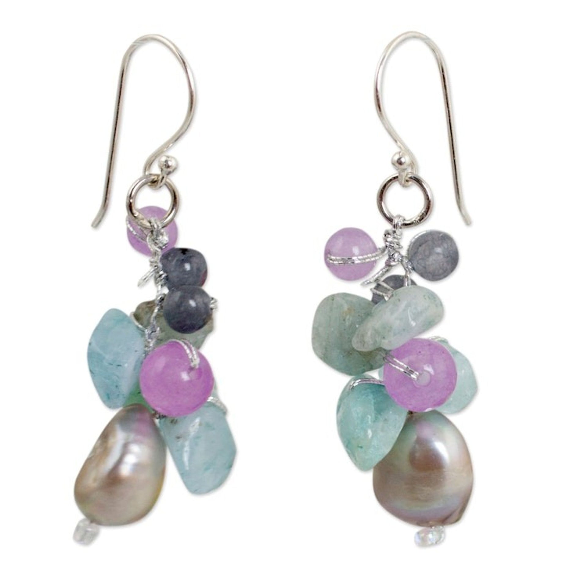 Pearl Aquamarine Quartz Cluster Earrings 'Clover'