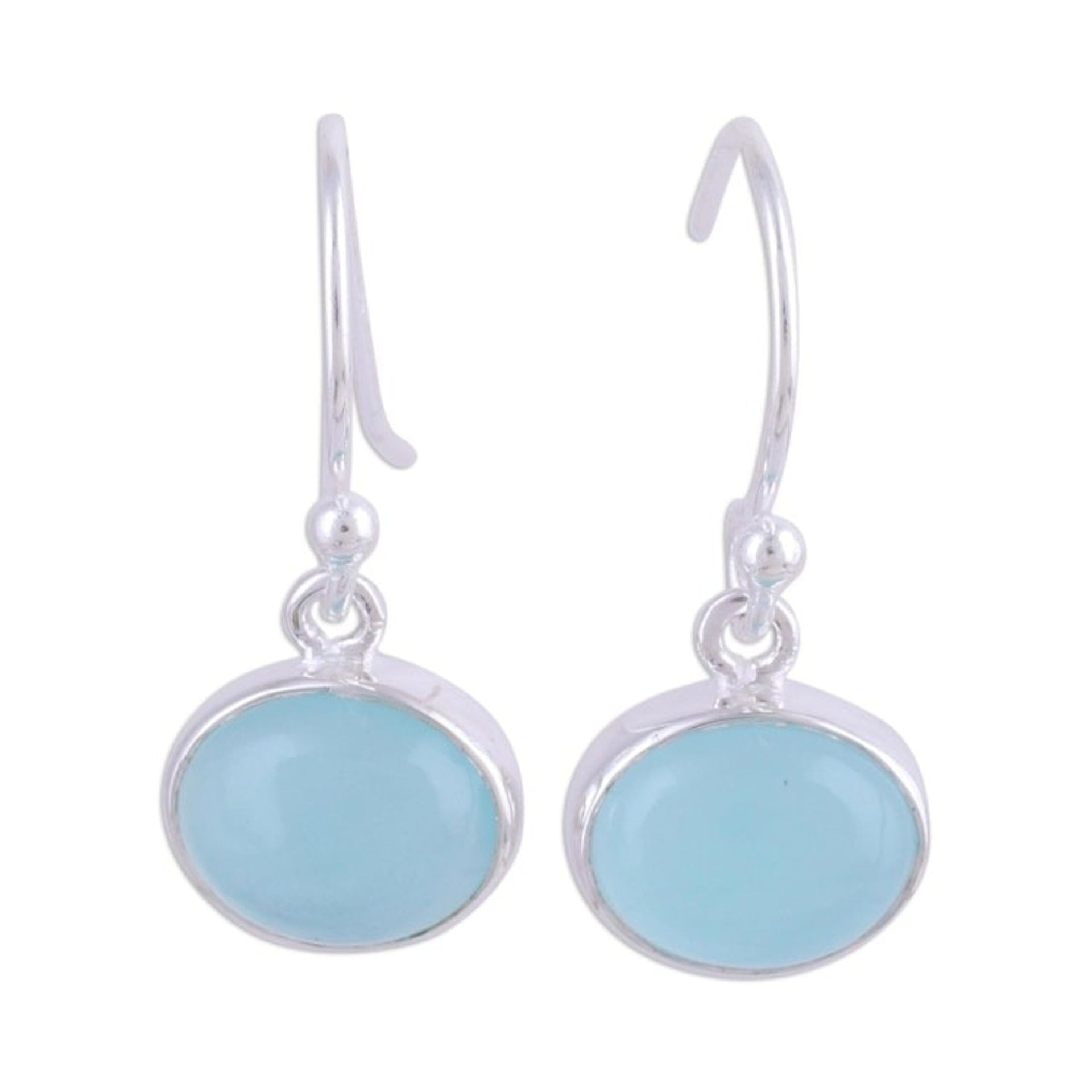 Aqua Blue Chalcedony and Silver Dangle Earrings 'Aqua Aurora'