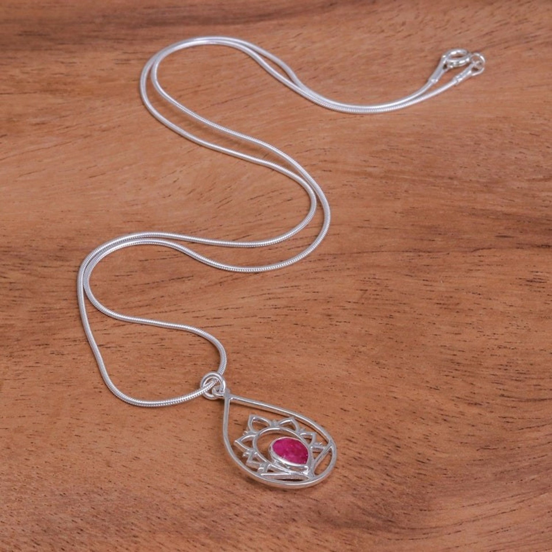 Sillimanite and Sterling Silver Pendant Necklace 'Sense of Calm in Pink'