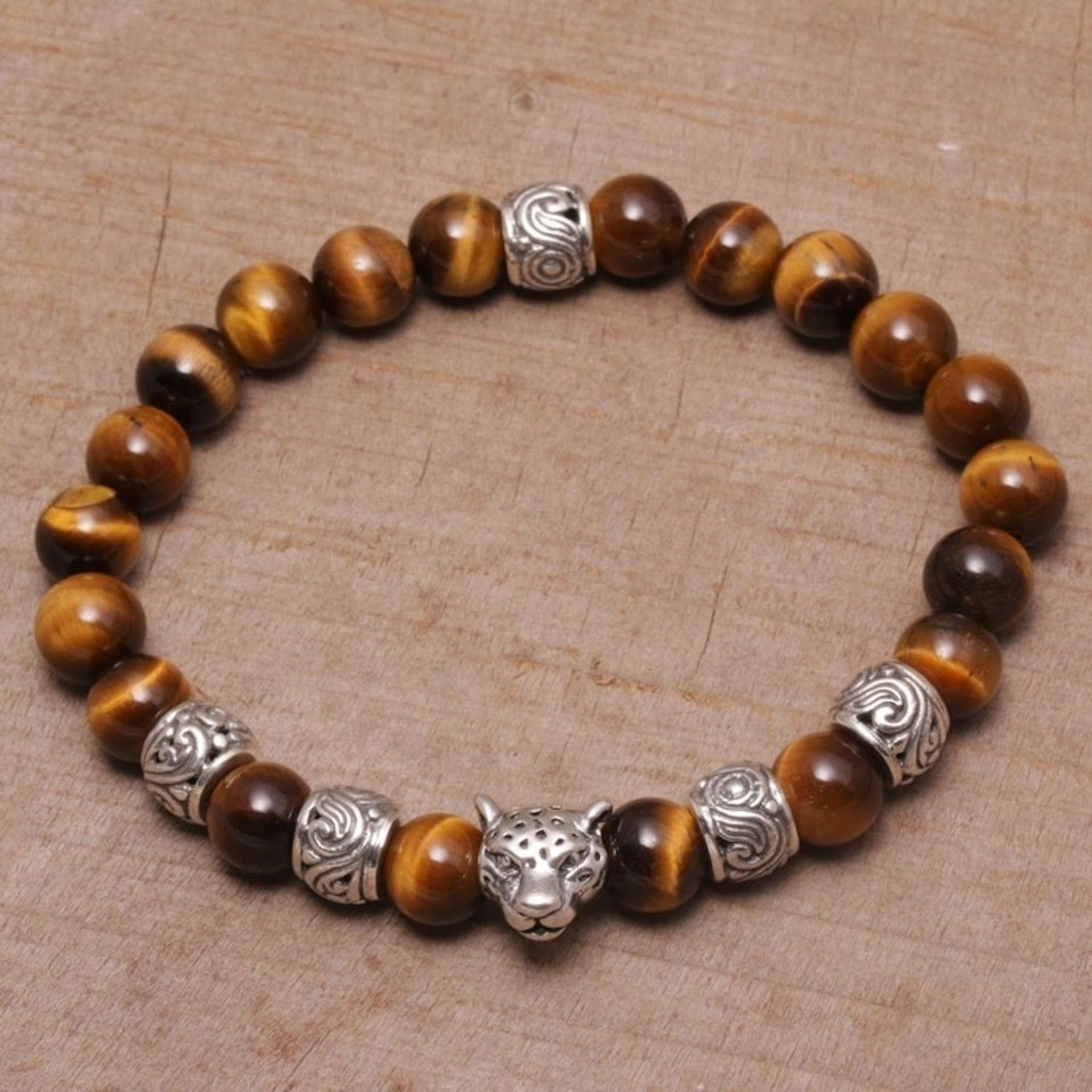 Tiger's Eye Leopard Beaded Stretch Bracelet from Bali 'Leopard Strength'