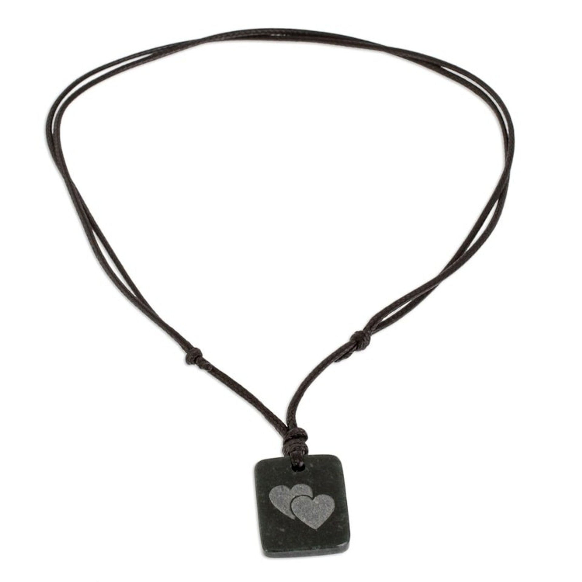 Hearts Pendant Necklace in Dark Green Jade from Guatemala 'Close Hearts'