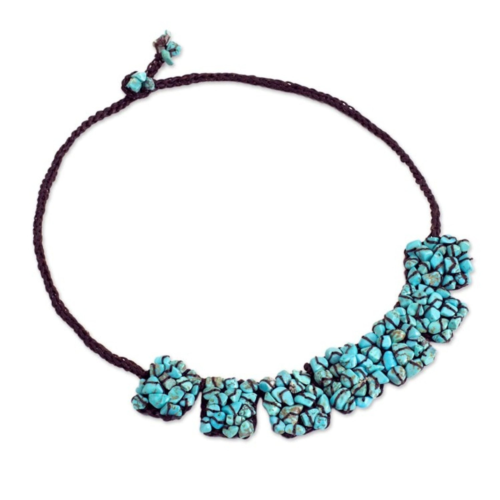 Dark Brown Cord Necklace with Blue Calcite Beads 'A Sense of Nature'