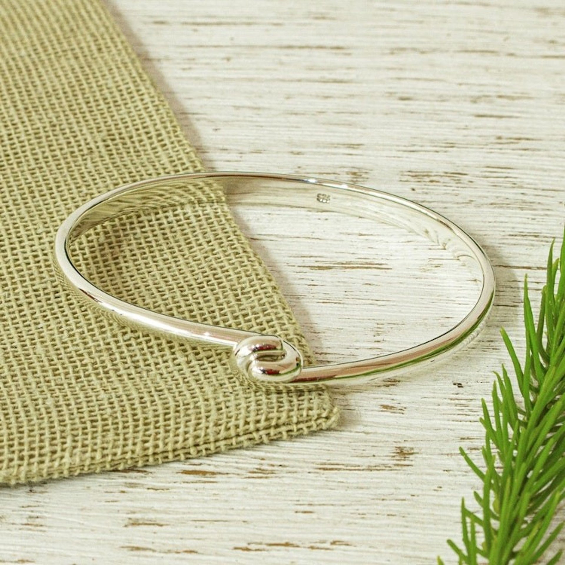 Modern Minimalist Sterling Silver Bangle Bracelet from Taxco 'Clasping Hands'