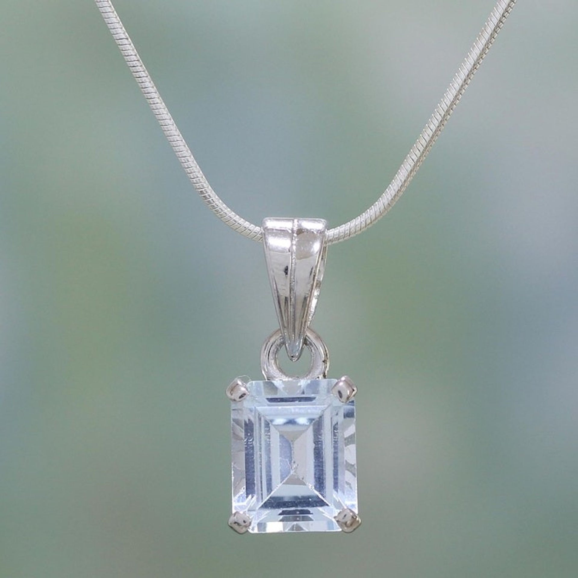 3 Carat Blue Topaz Pendant Necklace 'Magic Window'