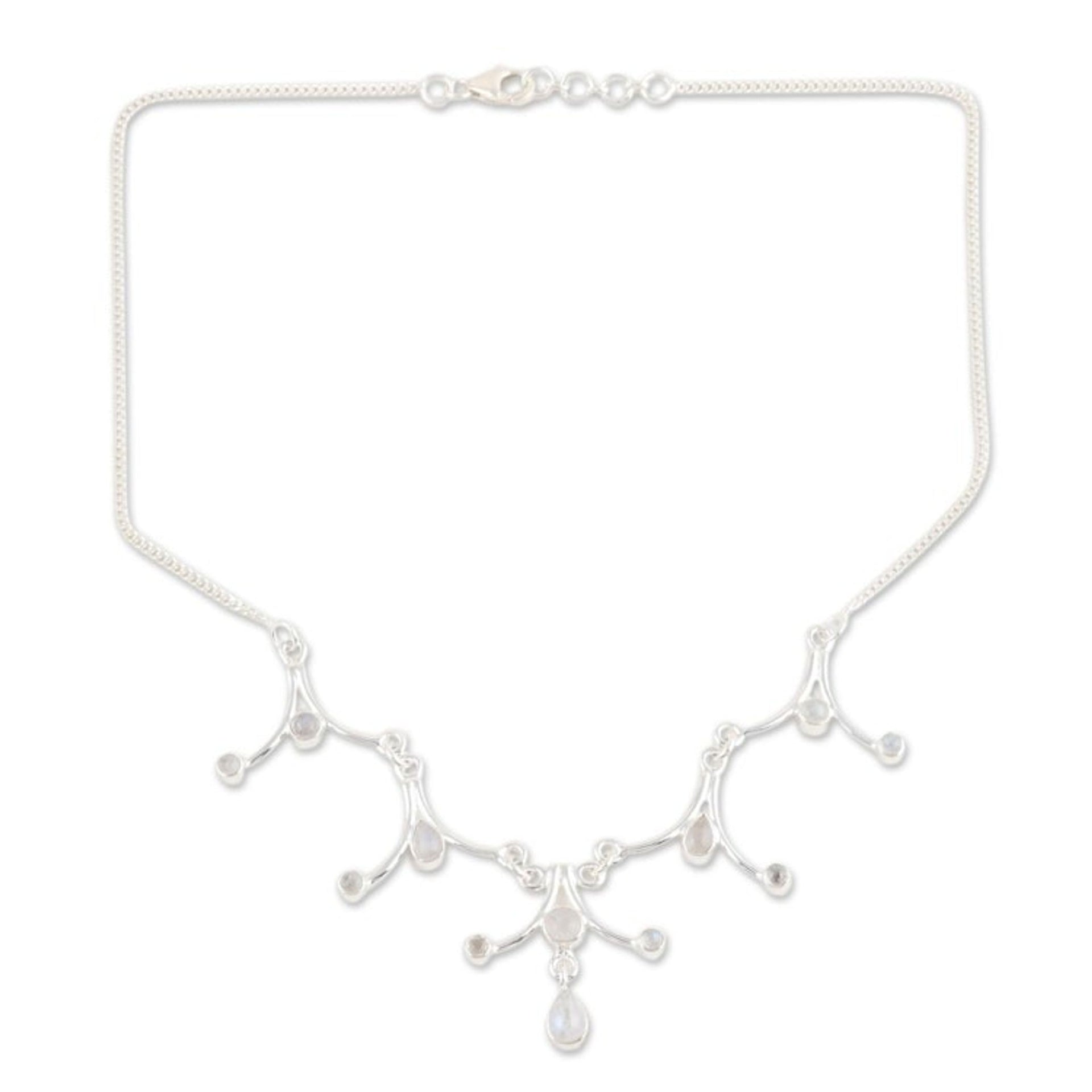 Moonstone and Sterling Silver Necklace Indian Jewelry 'Mystical Dreamer'