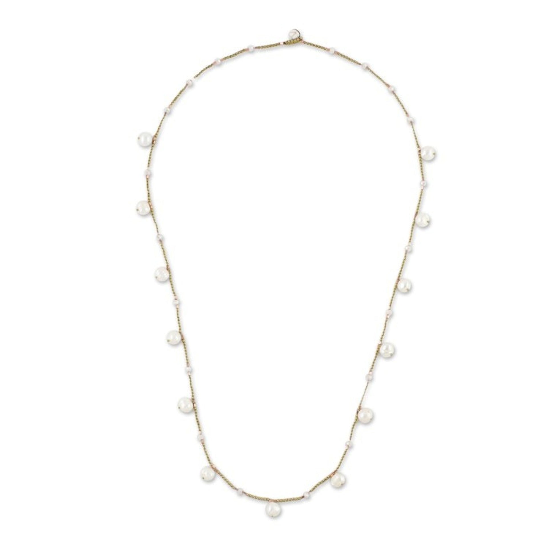 Cultured Pearl Beaded Station Necklace from Thailand 'Fresh Blossoms'