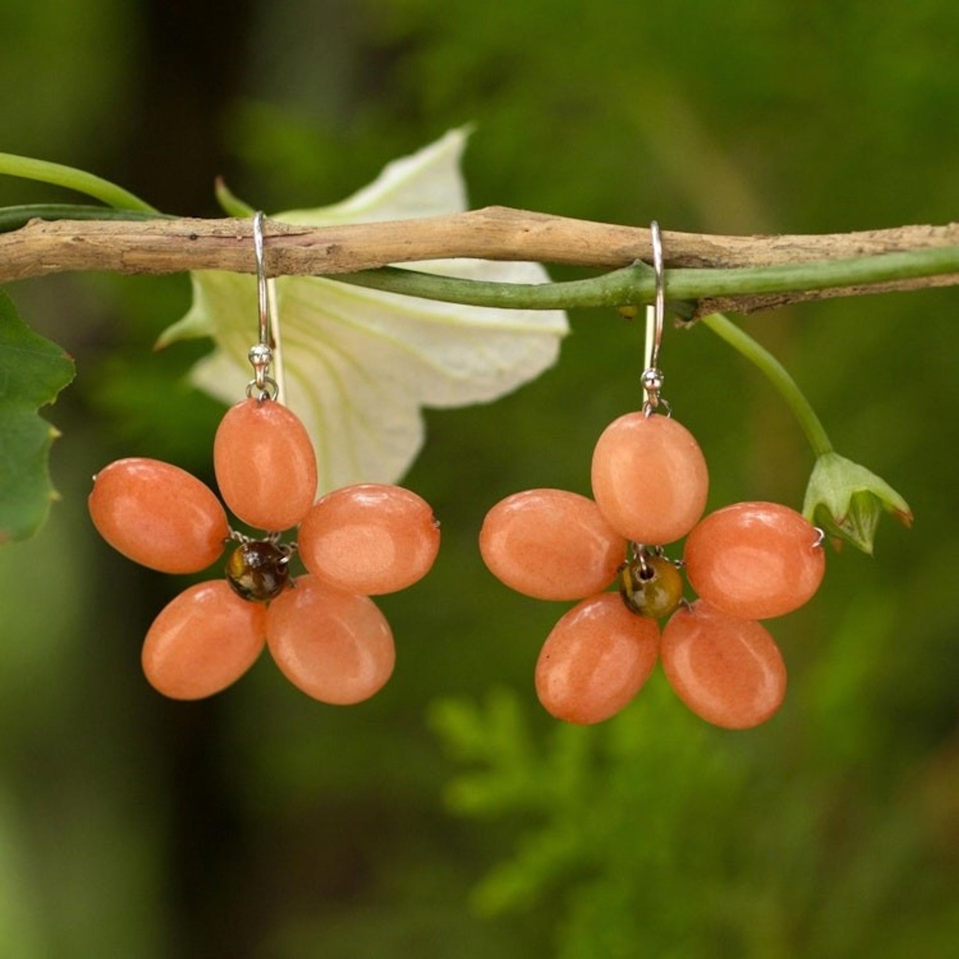 Handcrafted Thai Quartz Tiger Eye Flower Earrings 'Ginger Chang Mai Flower'