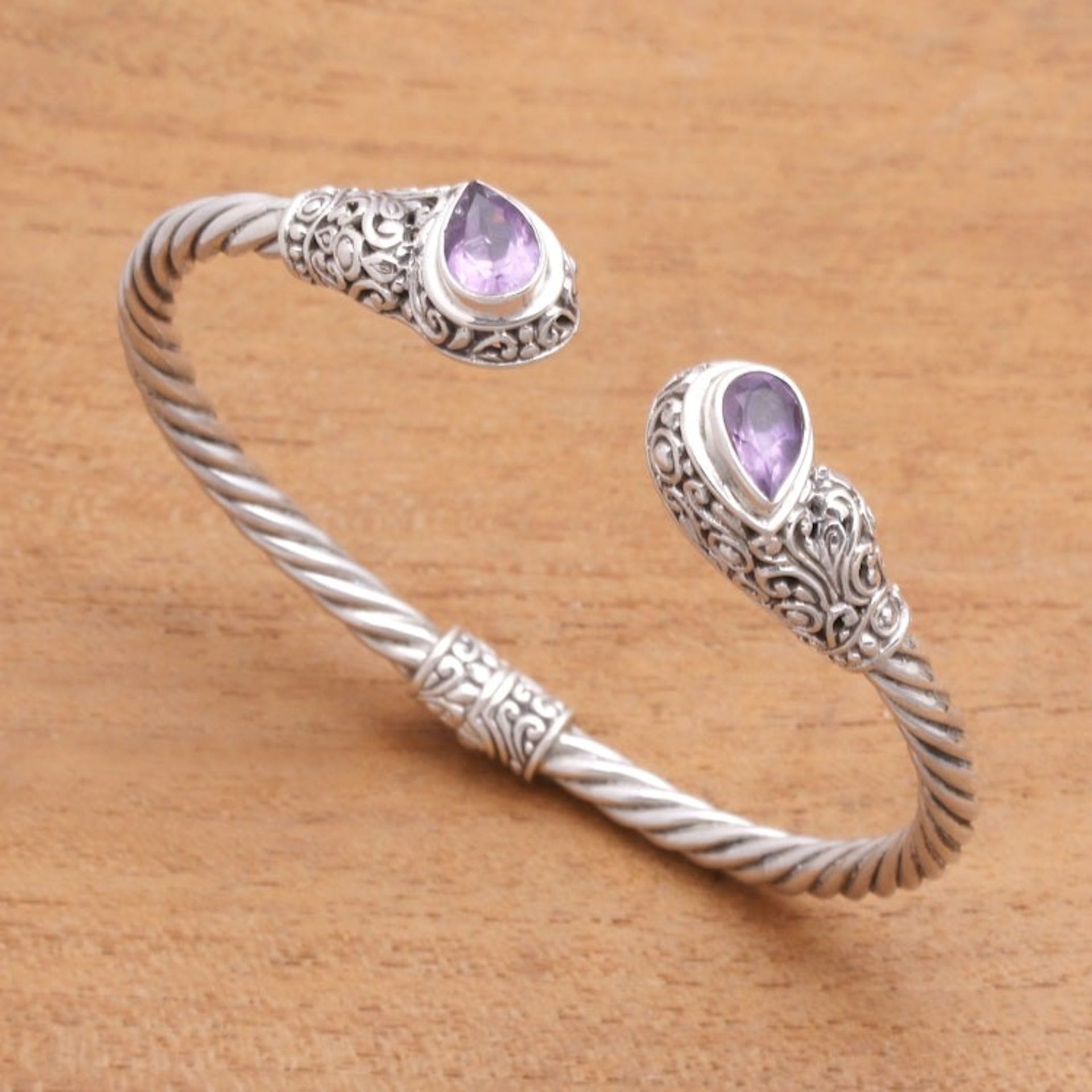 Vine Pattern Amethyst Cuff Bracelet from Bali 'Vine Inspiration'