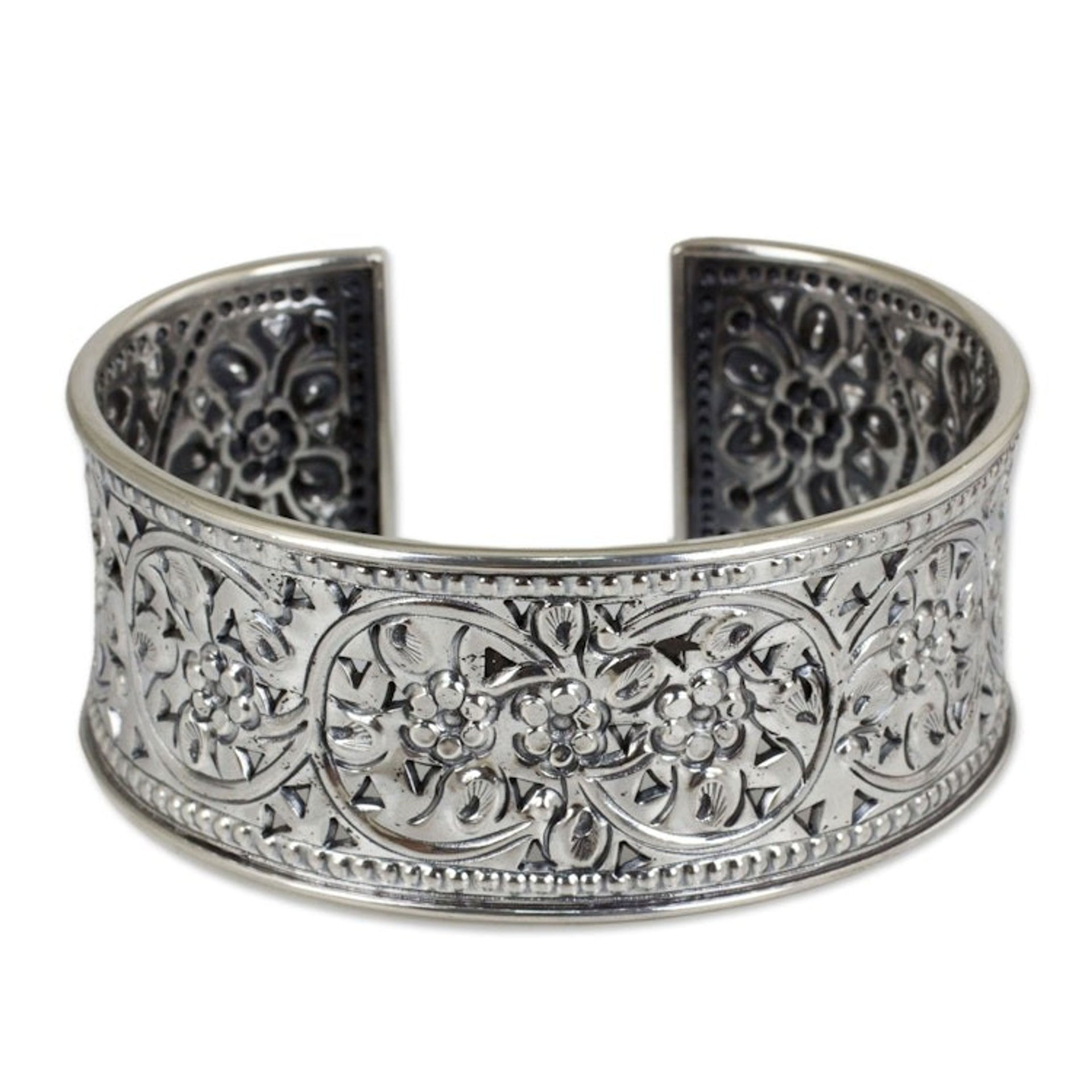 Floral Silver Cuff Bracelet 'Renewal'