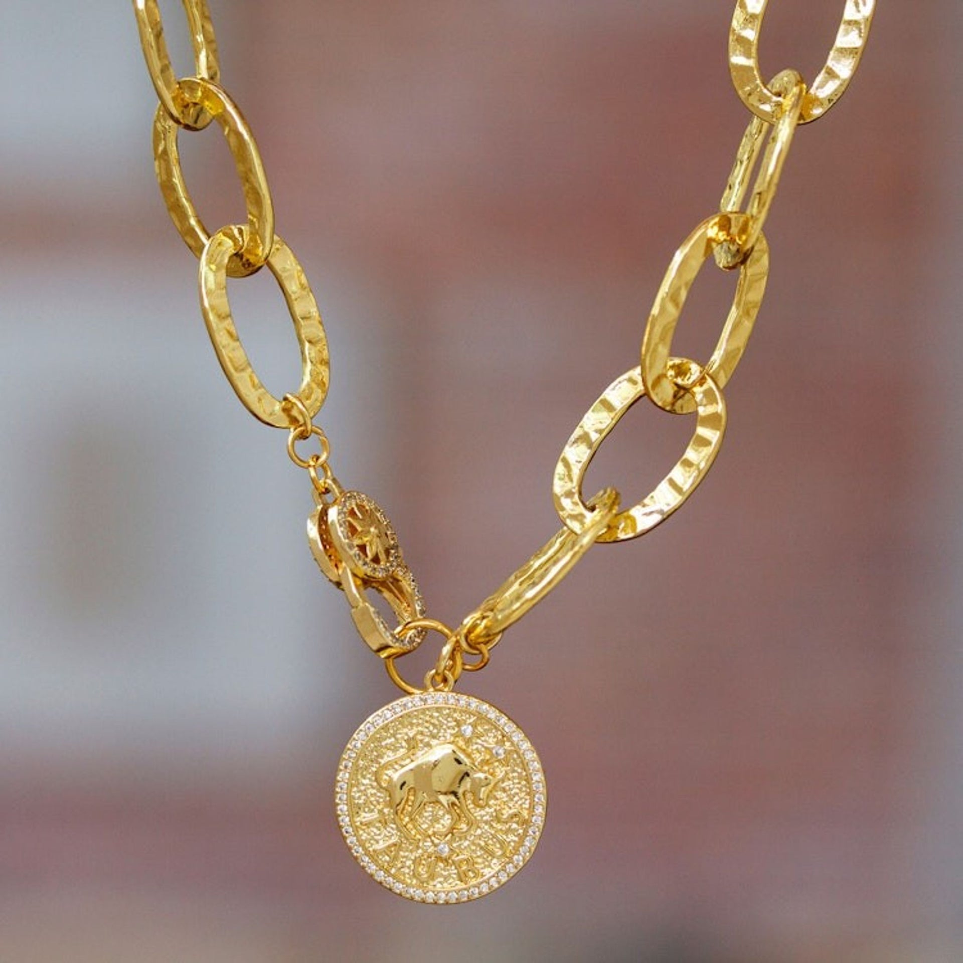 24k Gold-Plated Cubic Zirconia Taurus Pendant Necklace 'Taurus Born'