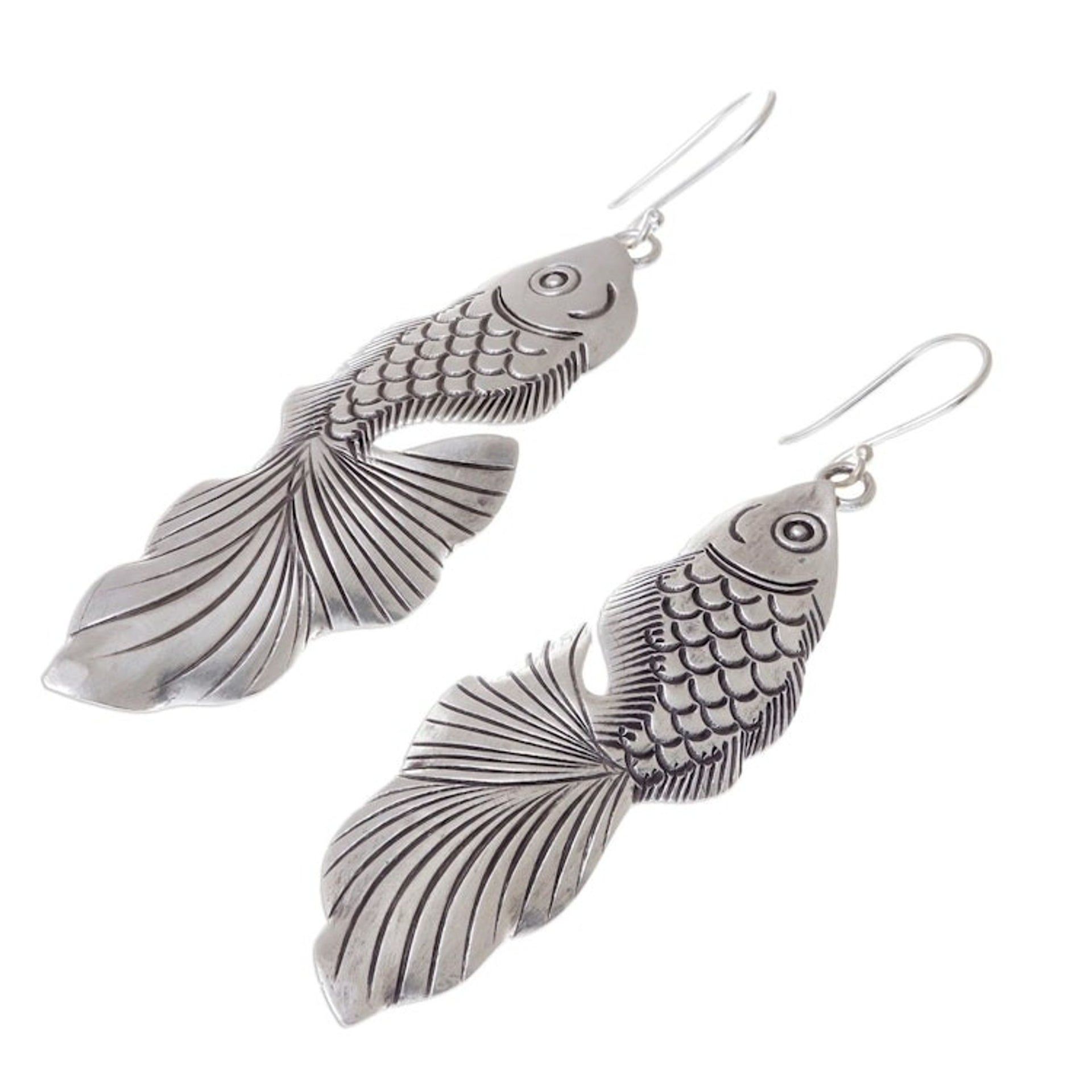 Sterling Silver Goldfish Dangle Earrings from Thailand 'Goldfish Bliss'