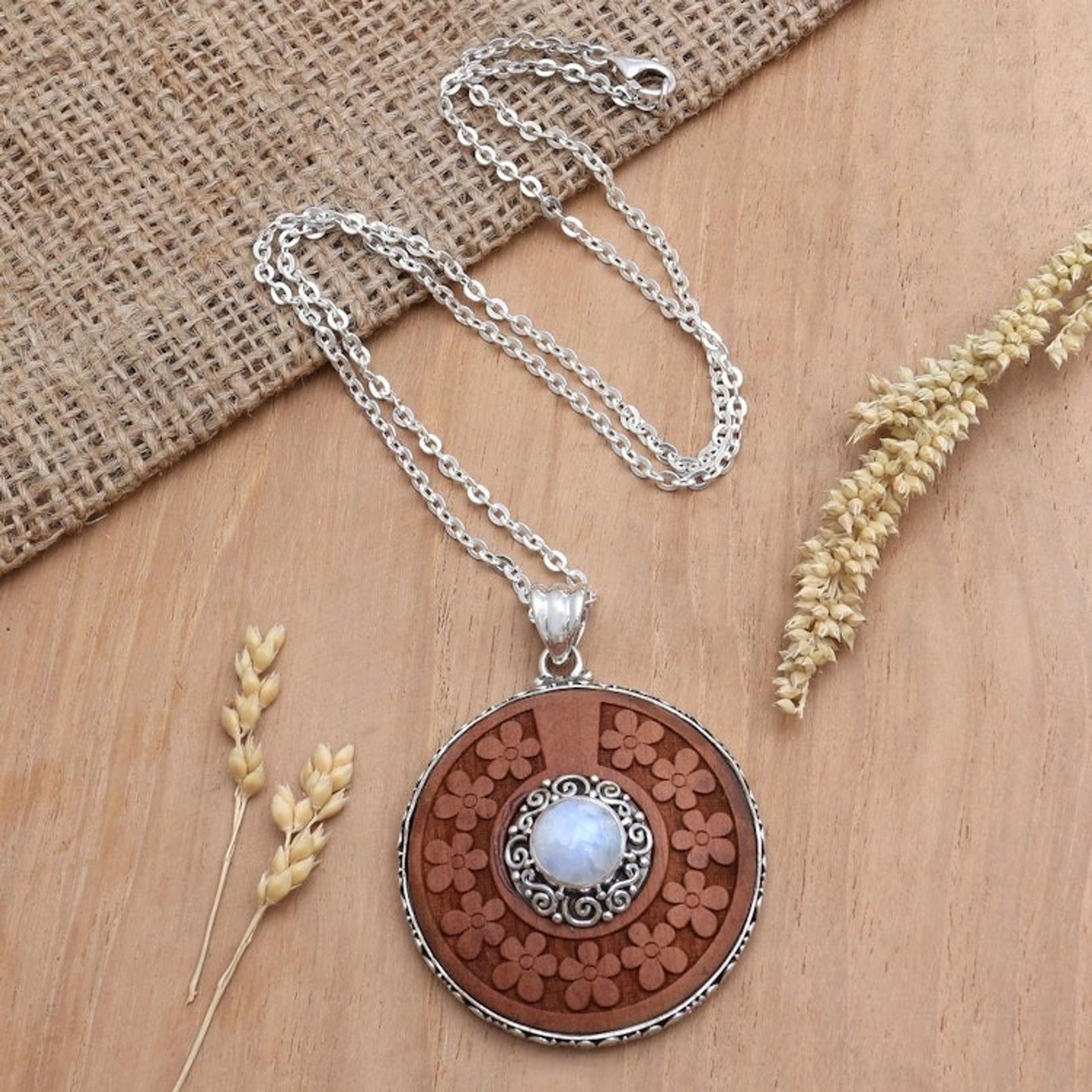 Rainbow Moonstone and Sterling Silver Pendant Necklace 'Self-Portrait'