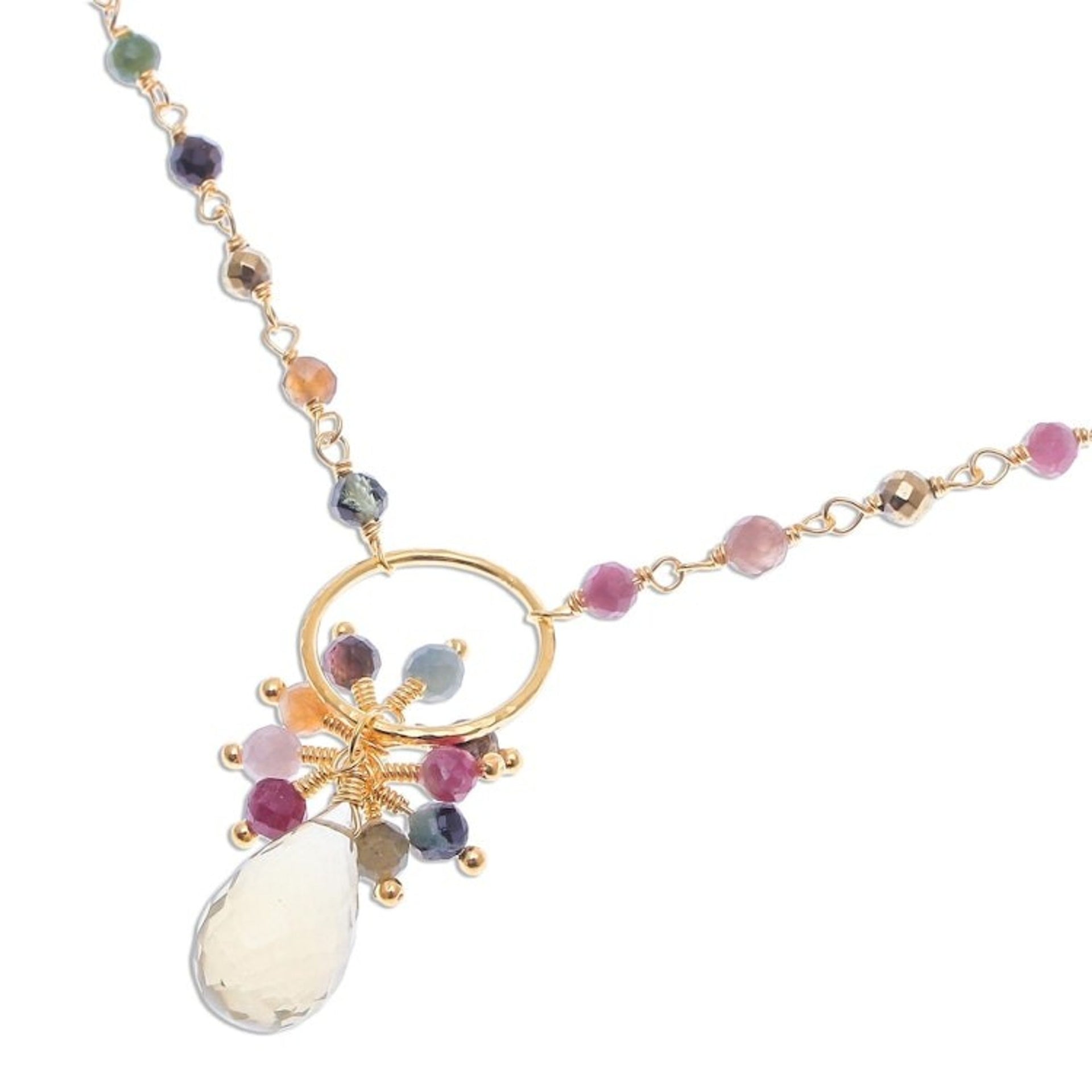 Multi-Gemstone Pendant Necklace with 24k Gold Plating 'Sweet Serendipity'