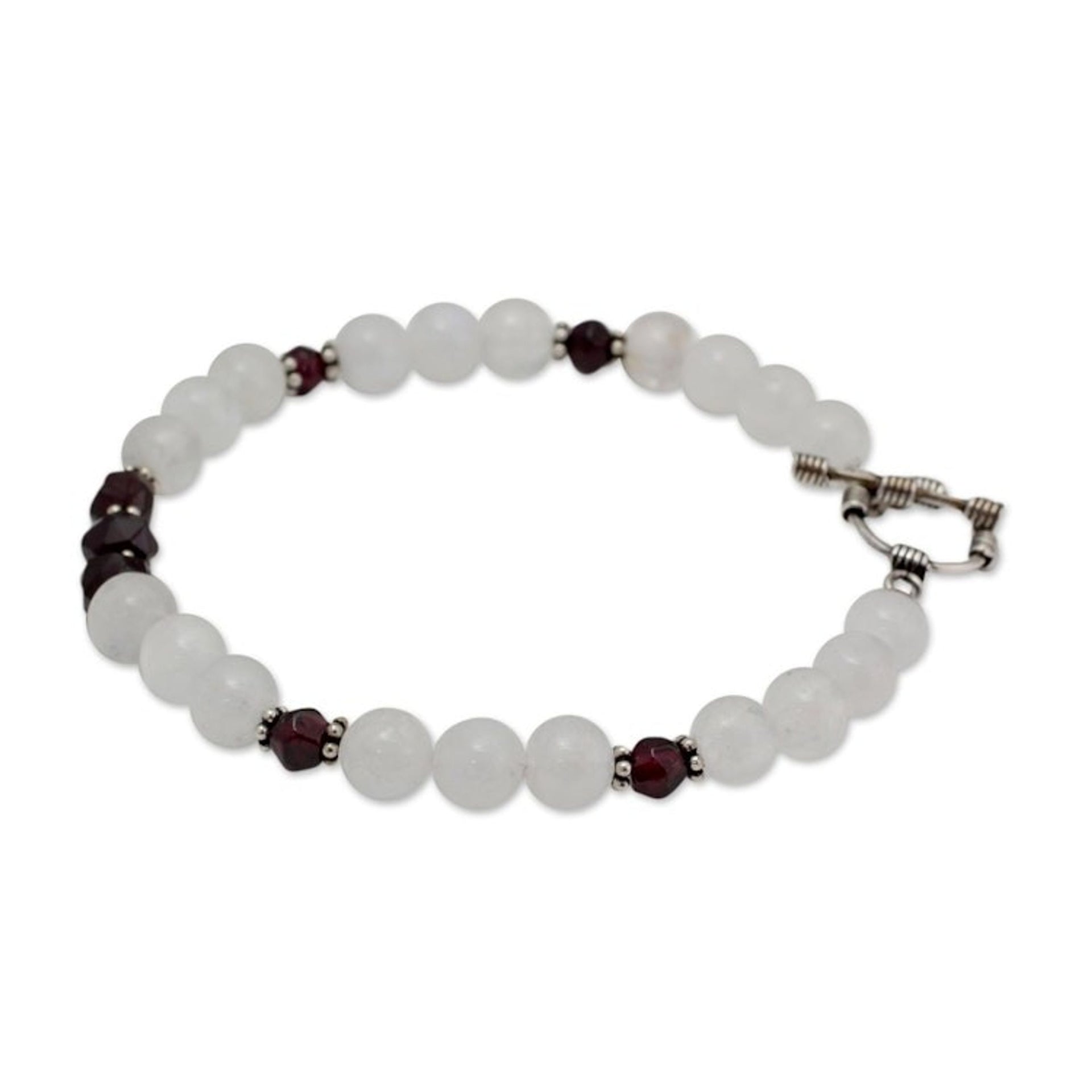 Rainbow Moonstone and garnet beaded bracelet 'Rajasthan Dancer'