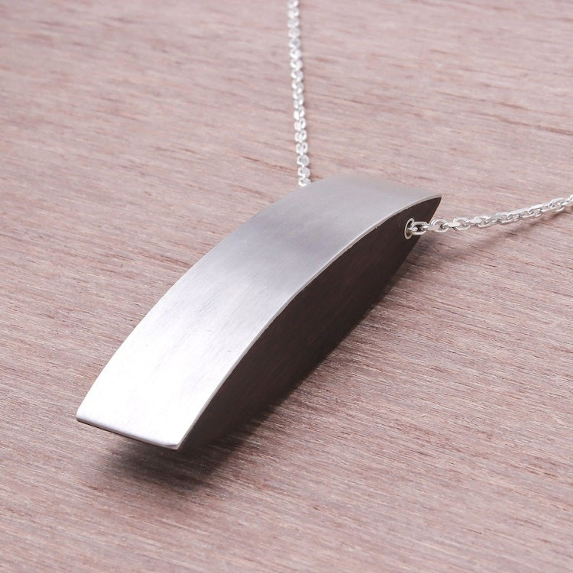 Sterling Silver and Mai Maka Wood Pendant Necklace 'Sophisticated Figure'