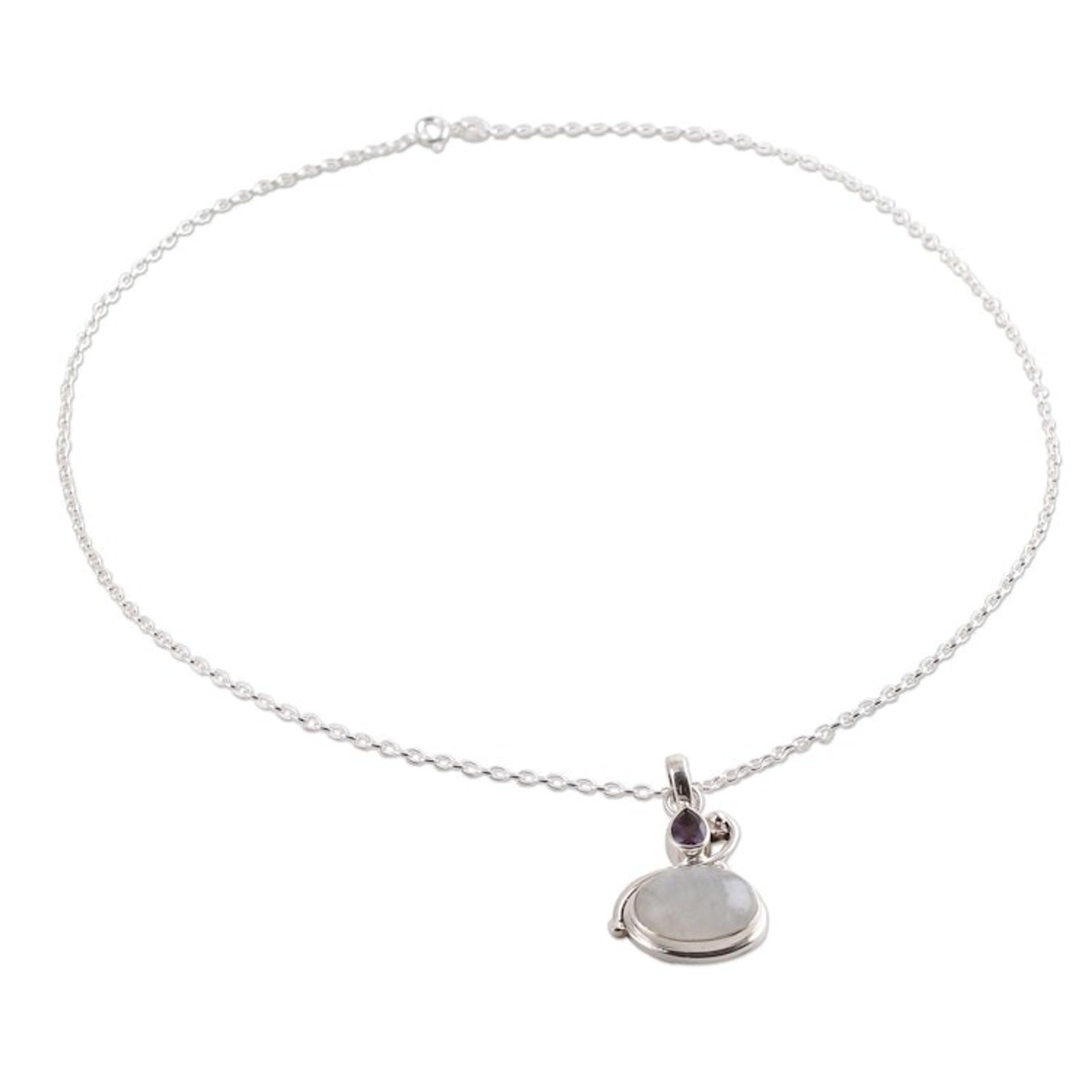 Rainbow Moonstone and Amethyst Pendant Necklace from India 'Lilac Romance'