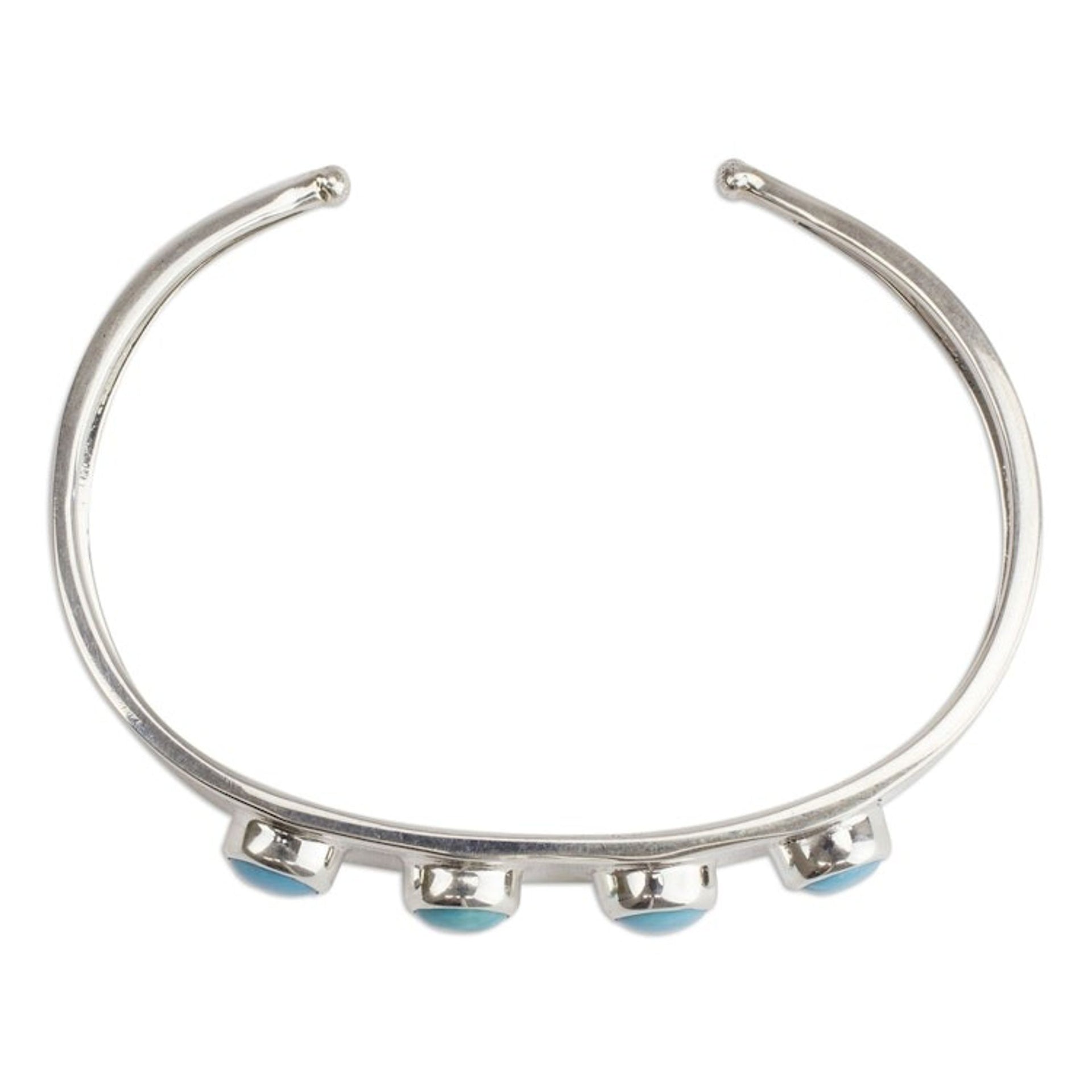 Turquoise Taxco Silver Cuff Bracelet from Mexico 'Song of the Sky'