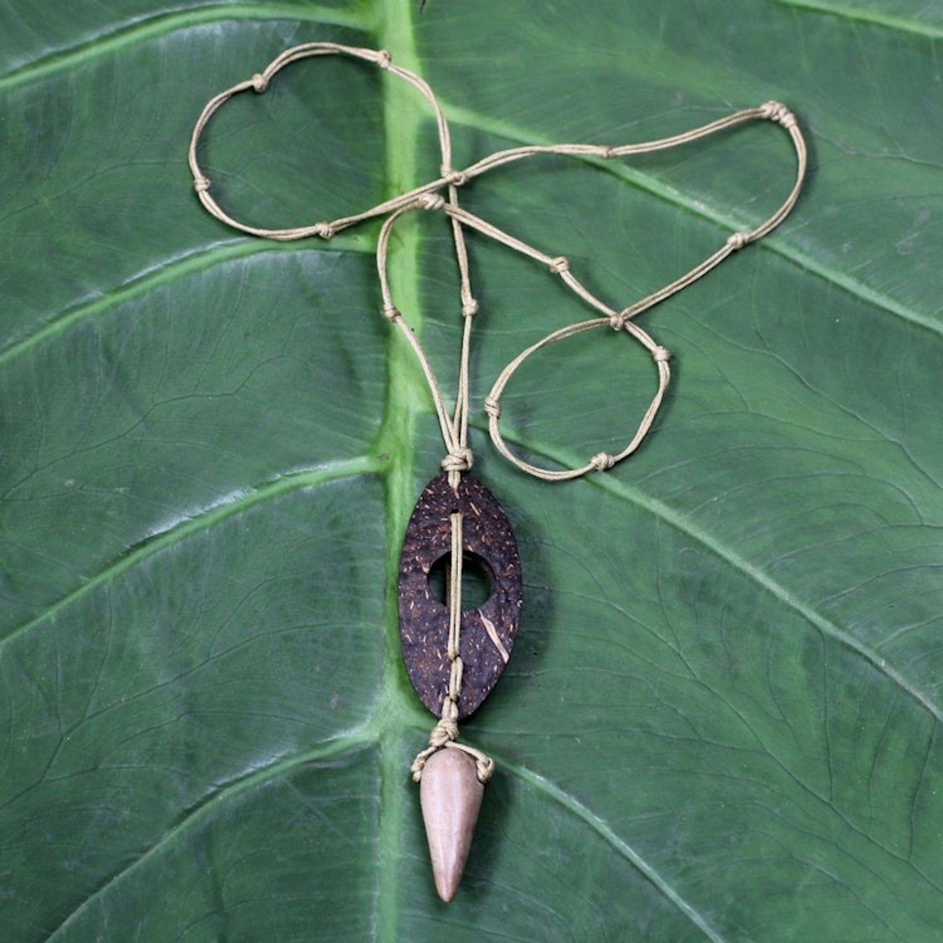 Men's Handcrafted Coconut Shell and Soapstone Necklace 'Brave'