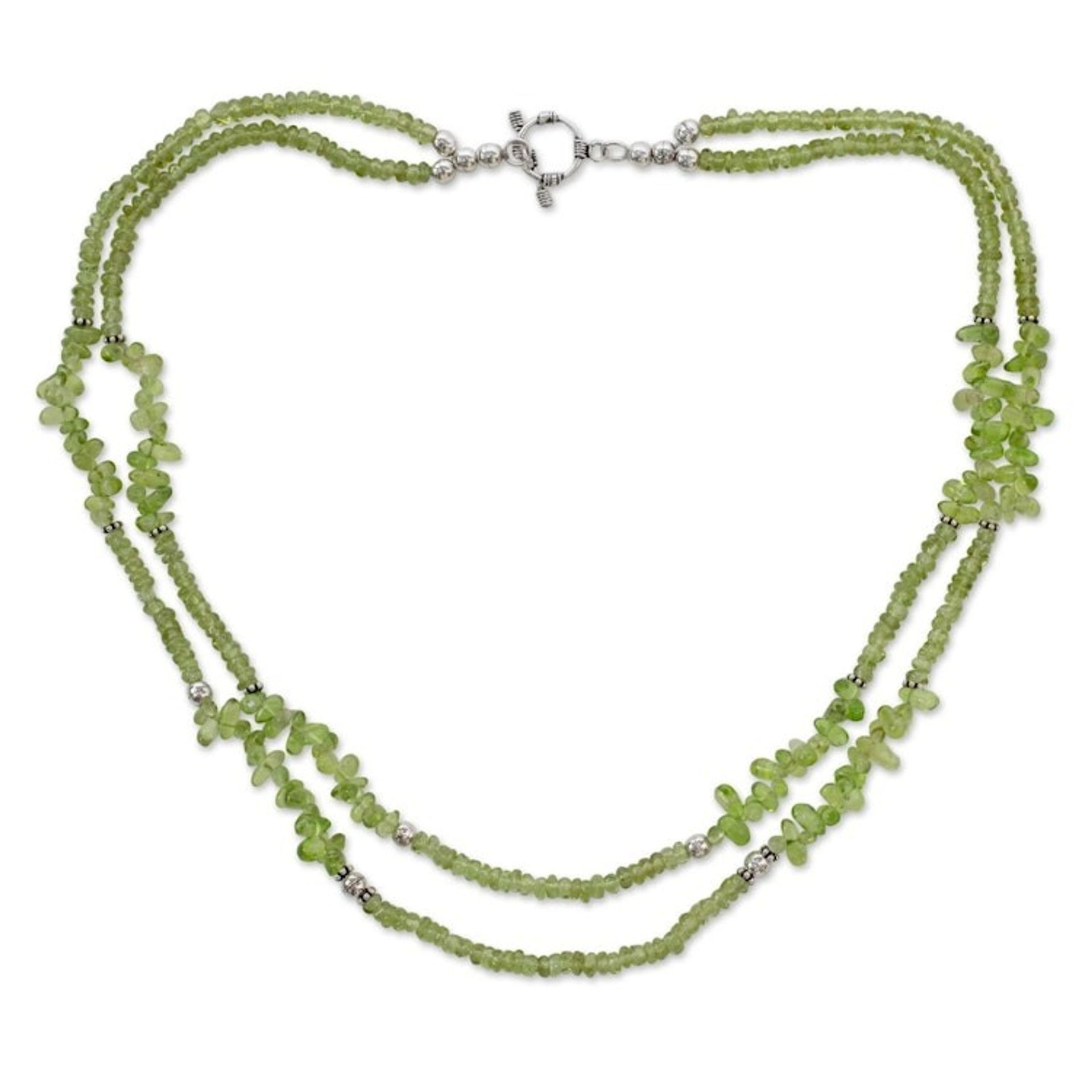 Handcrafted Natural Peridot Double Strand Necklace 'Nature's Charm'