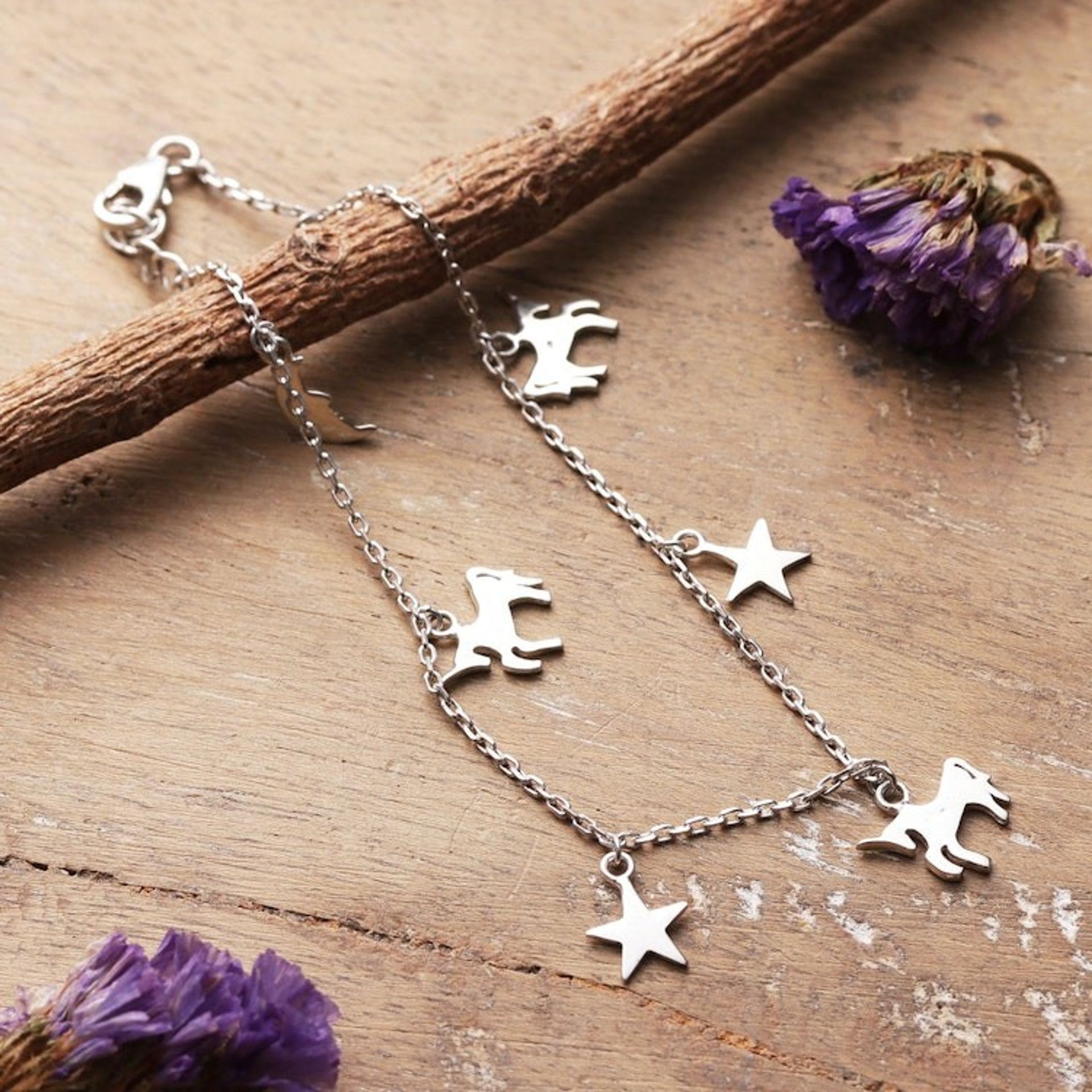 Fair Trade Horse and Star Sterling Silver Charm Bracelet 'Prairie Luck'