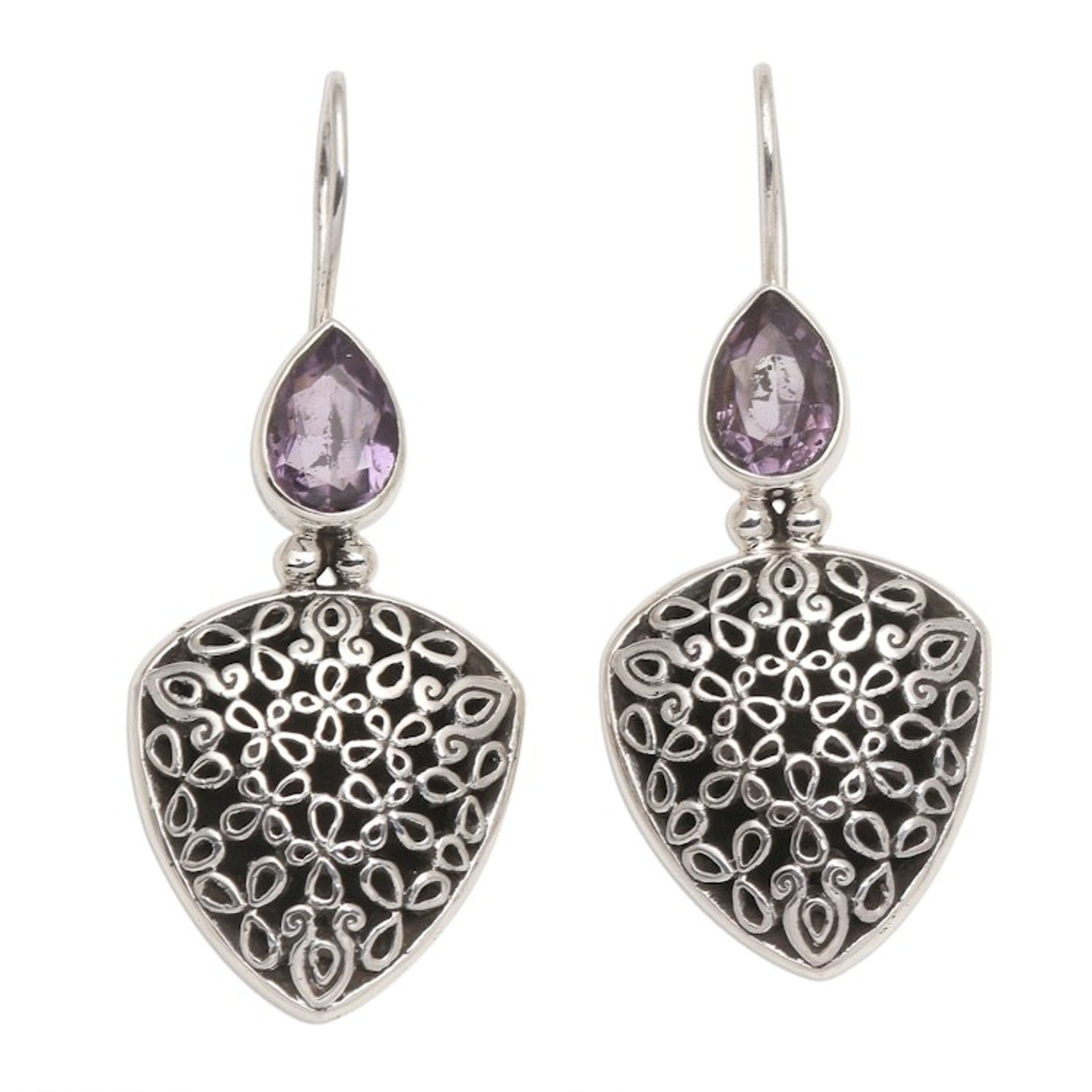 Hand Made Sterling Silver Amethyst Drop Earrings 'Fly Away'