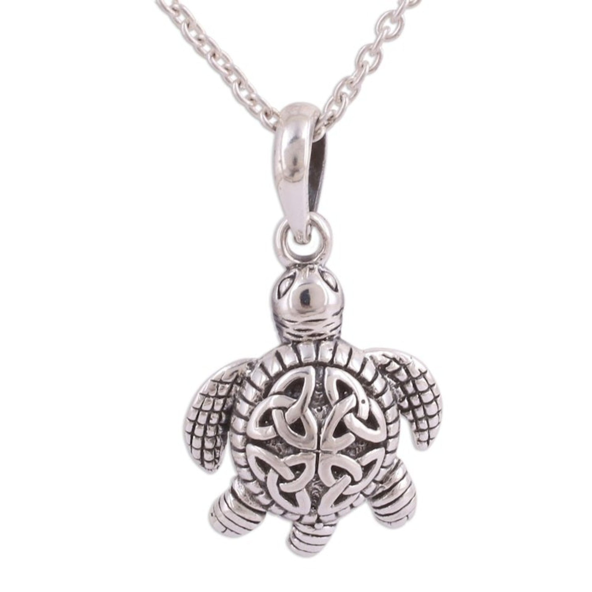 Sterling Silver Celtic Trinity Knot Turtle Pendant Necklace 'Trinity Turtle'