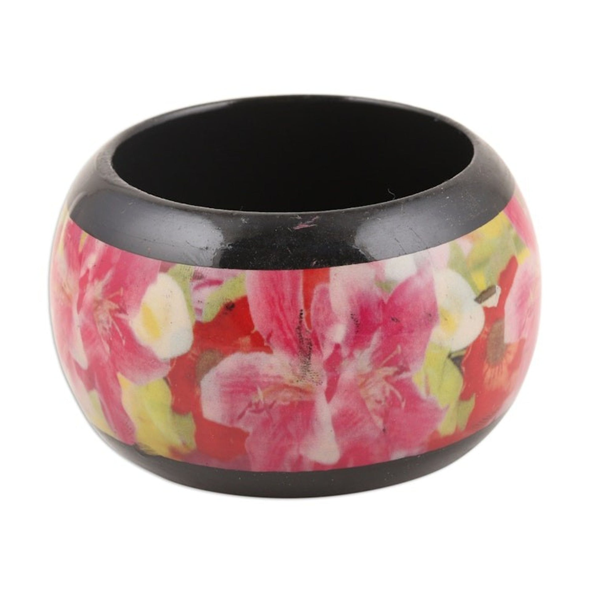 Haldu Wood Bangle Bracelet with Printed Floral Pattern 'Floral Charm'