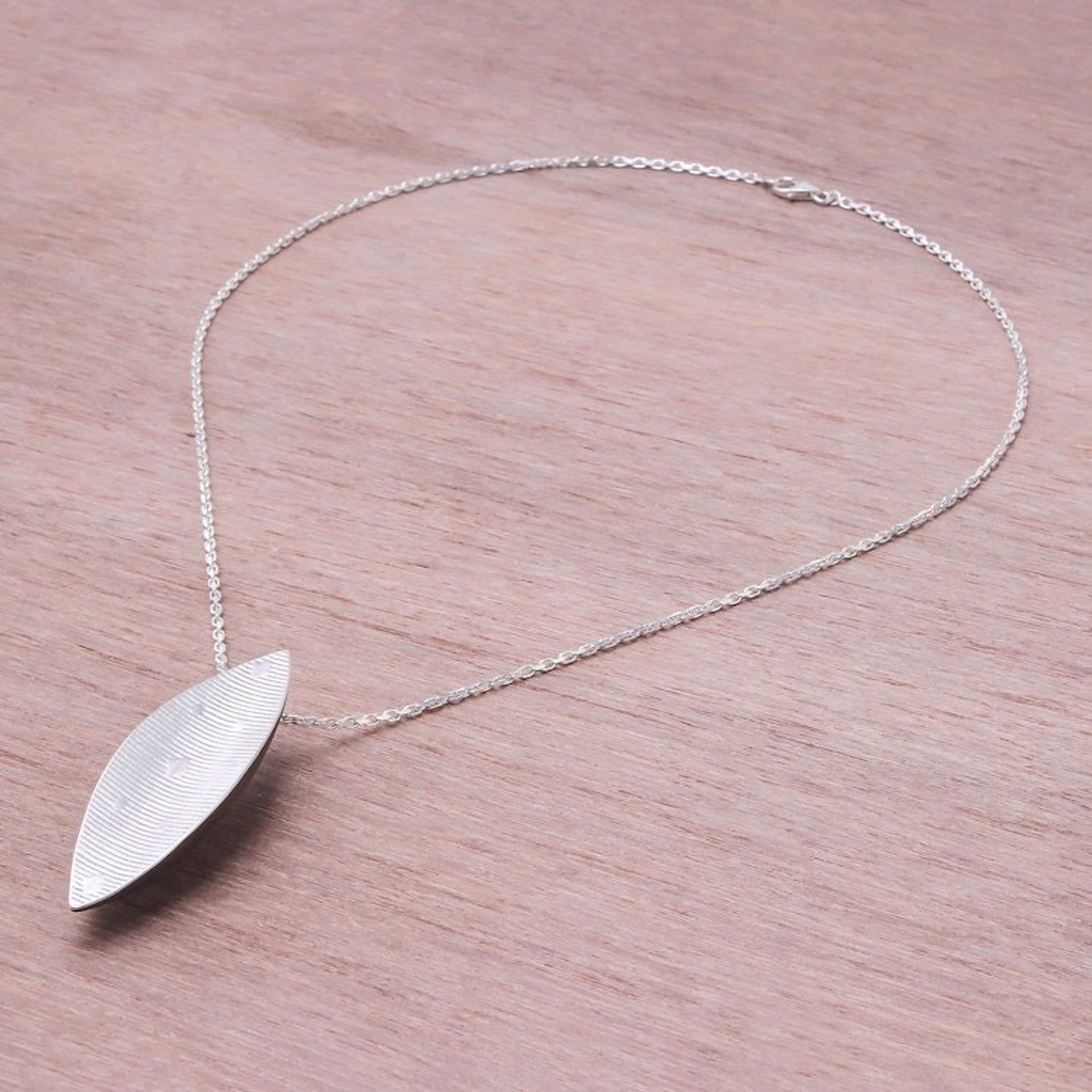 Sterling Silver and Wood Pendant Necklace from Thailand 'Sophisticated Form'