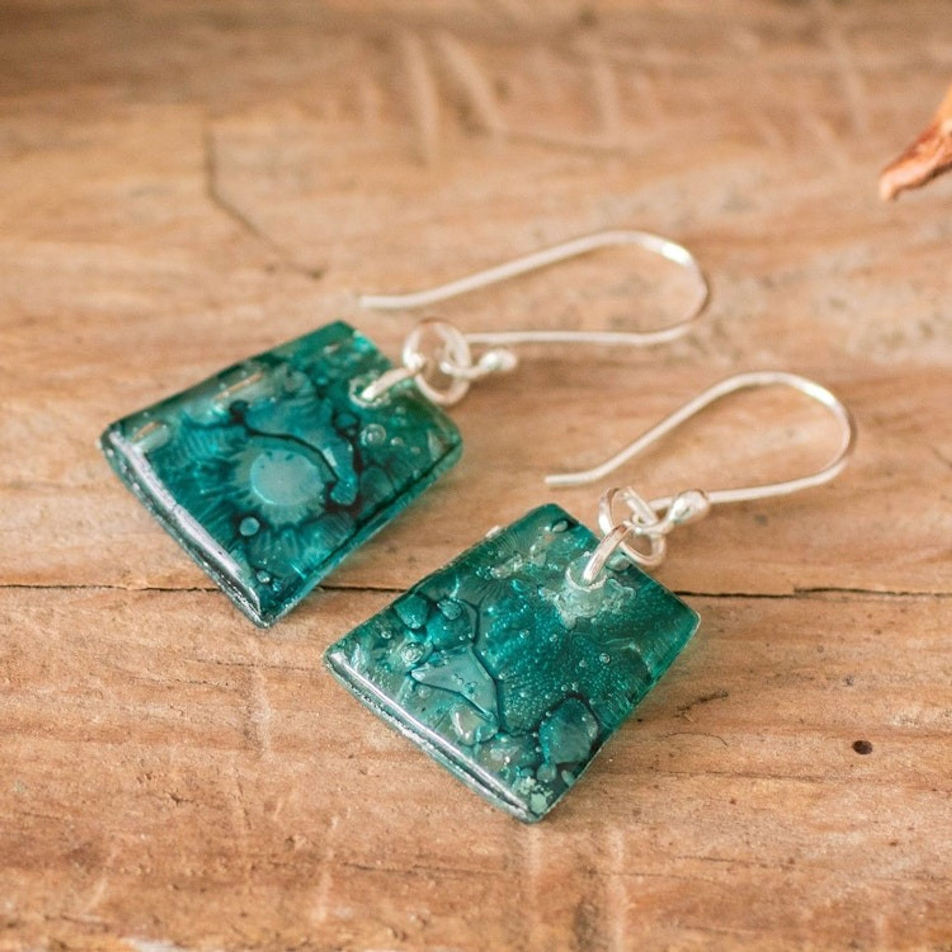 Ocean Reflection Recycled CD Earrings on 925 Silver Hooks 'Ocean Reflections'