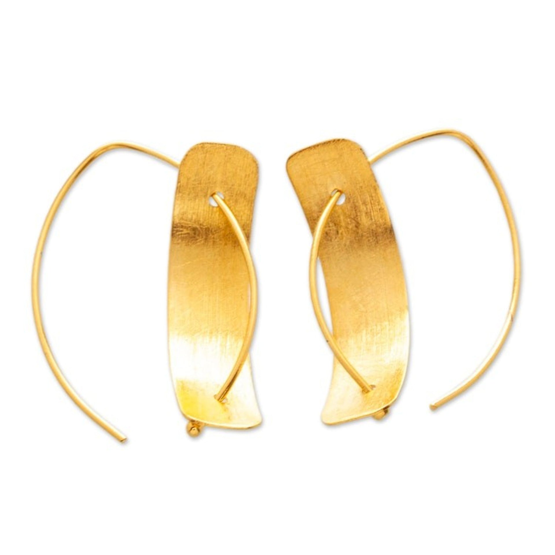 Polished Modern Abstract 24k Gold-Plated Half-Hoop Earrings 'Implications'