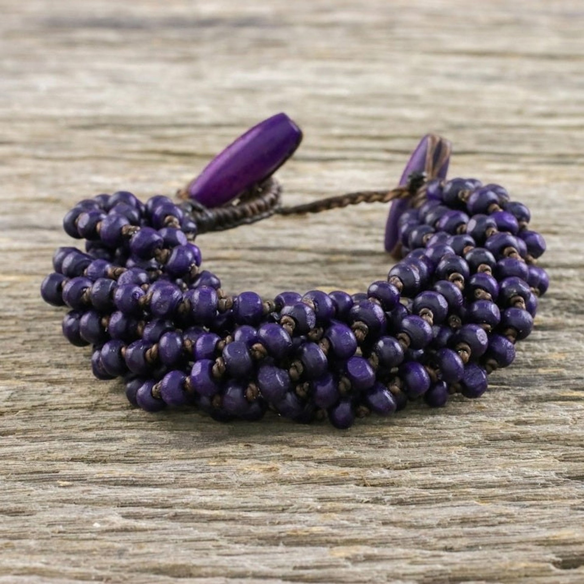 Purple Torsade Bracelet Wood Beaded Jewelry 'Nan Belle'