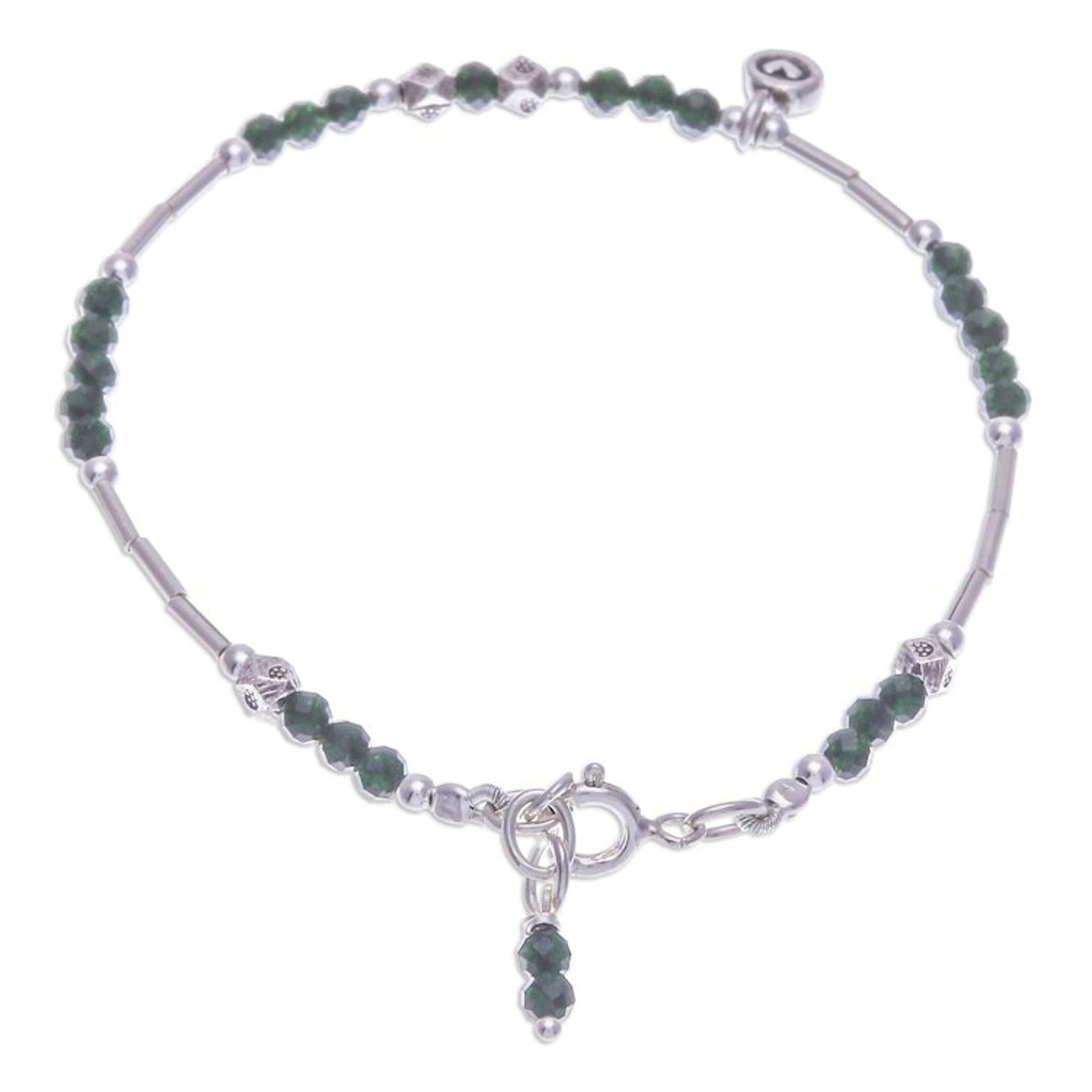 Heart-Themed Silver and Glass Beaded Charm Bracelet 'Sylvan Heart'