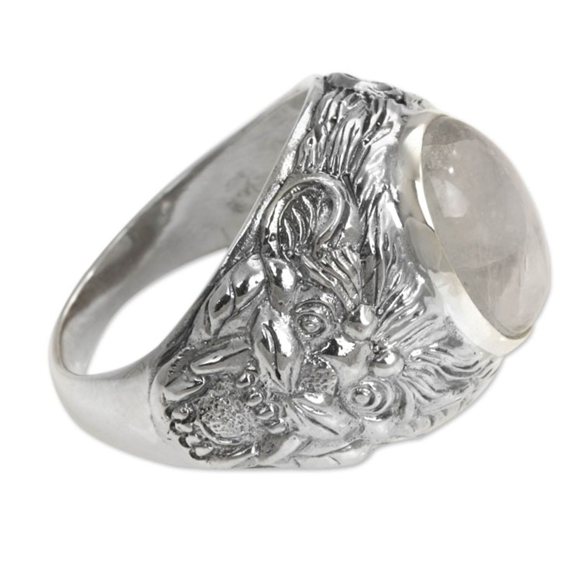 Men's Sterling Silver and Rainbow Moonstone Ring 'Lion's Charisma'