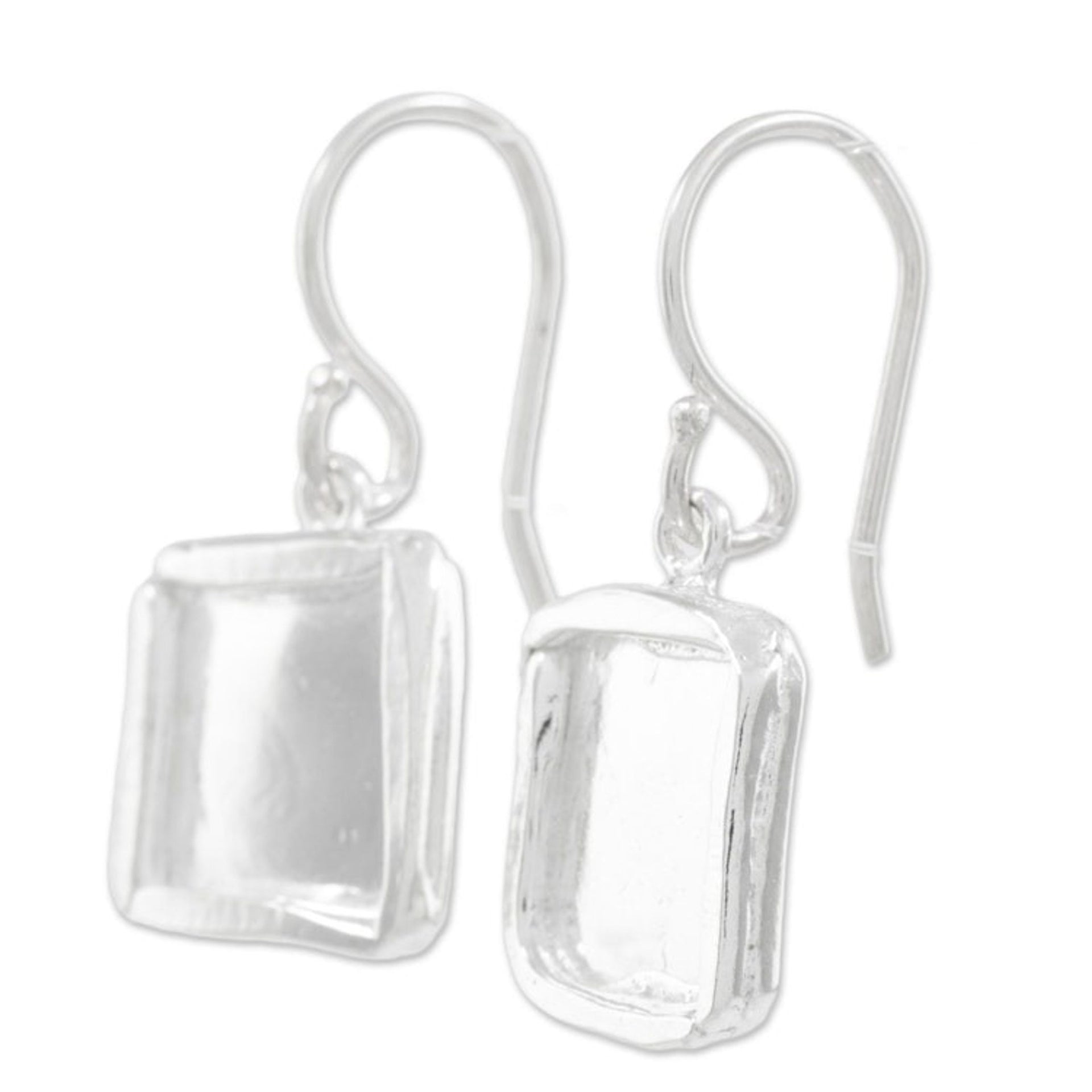 Fine Silver Dangle Earrings with Combination Finish 'Shimmering Squares'