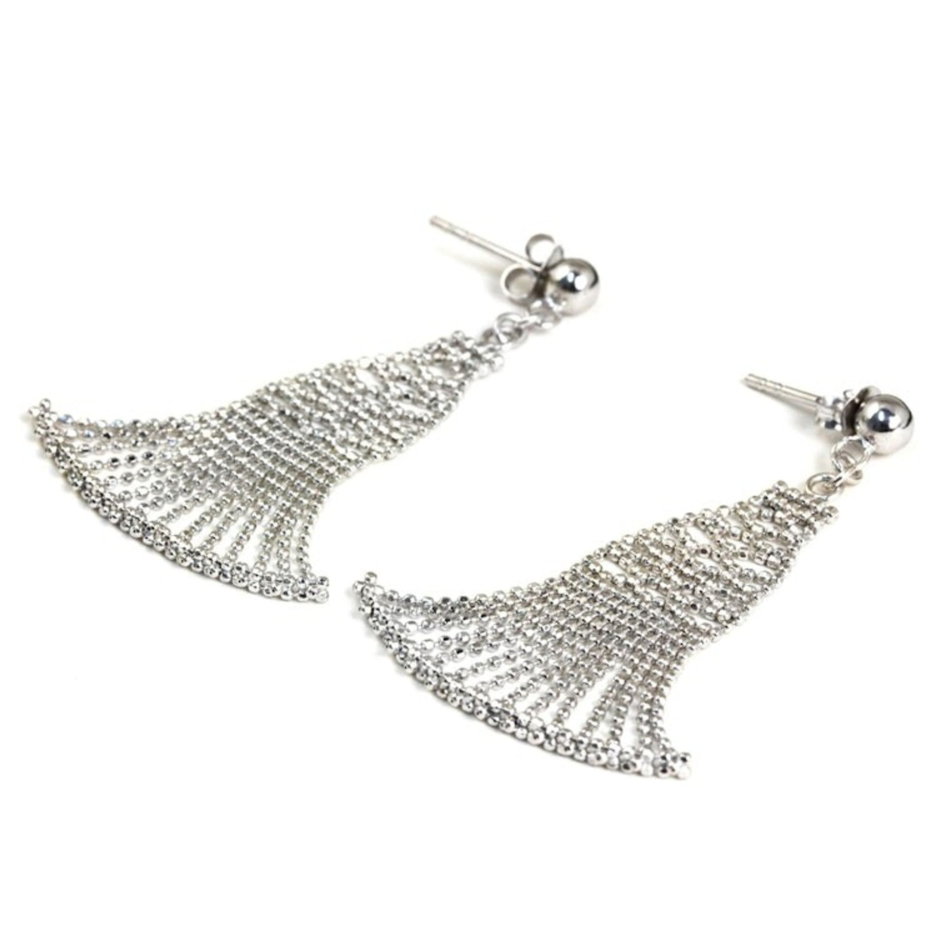 Fan Shaped Sterling Silver Dangle Earrings from Thailand 'Flowing Dresses'