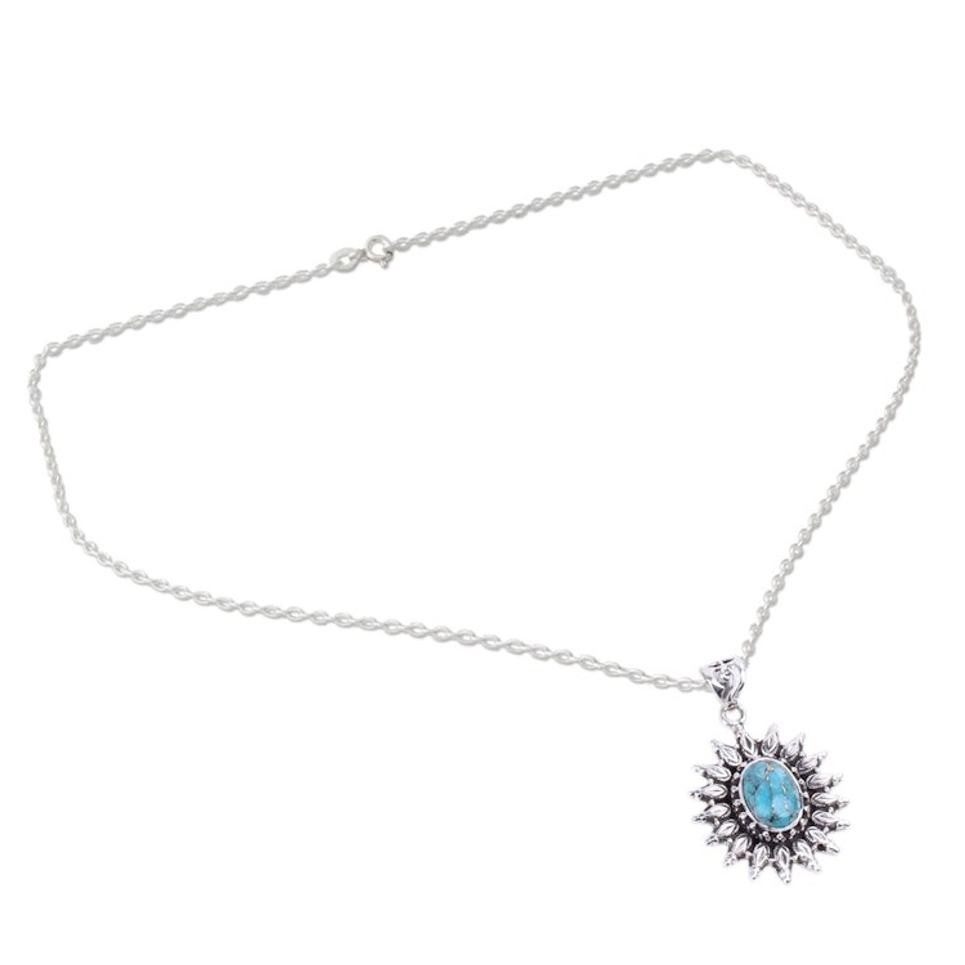 Silver and Composite Turquoise Artisan Crafted Necklace 'Eternal Radiance'