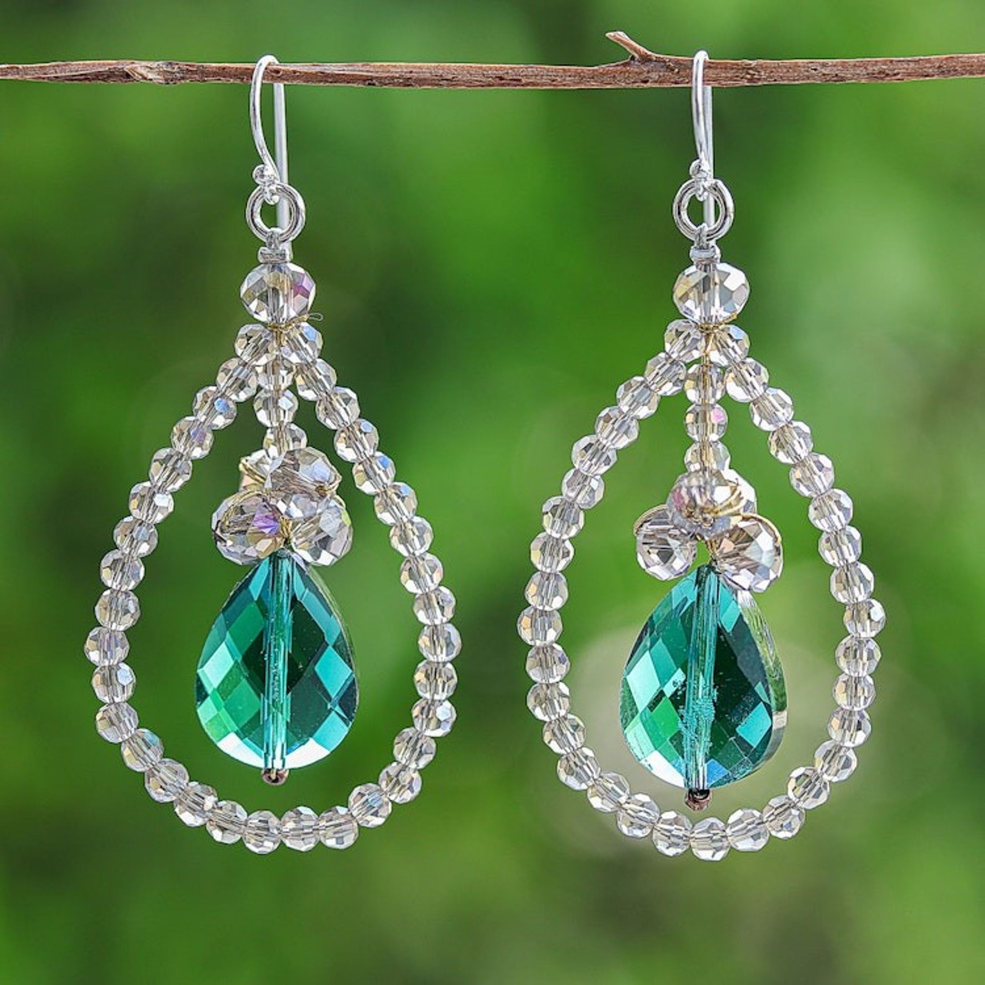 Fashionable Beaded Chandelier Earrings with Silver Hooks 'Nightlife Glam'