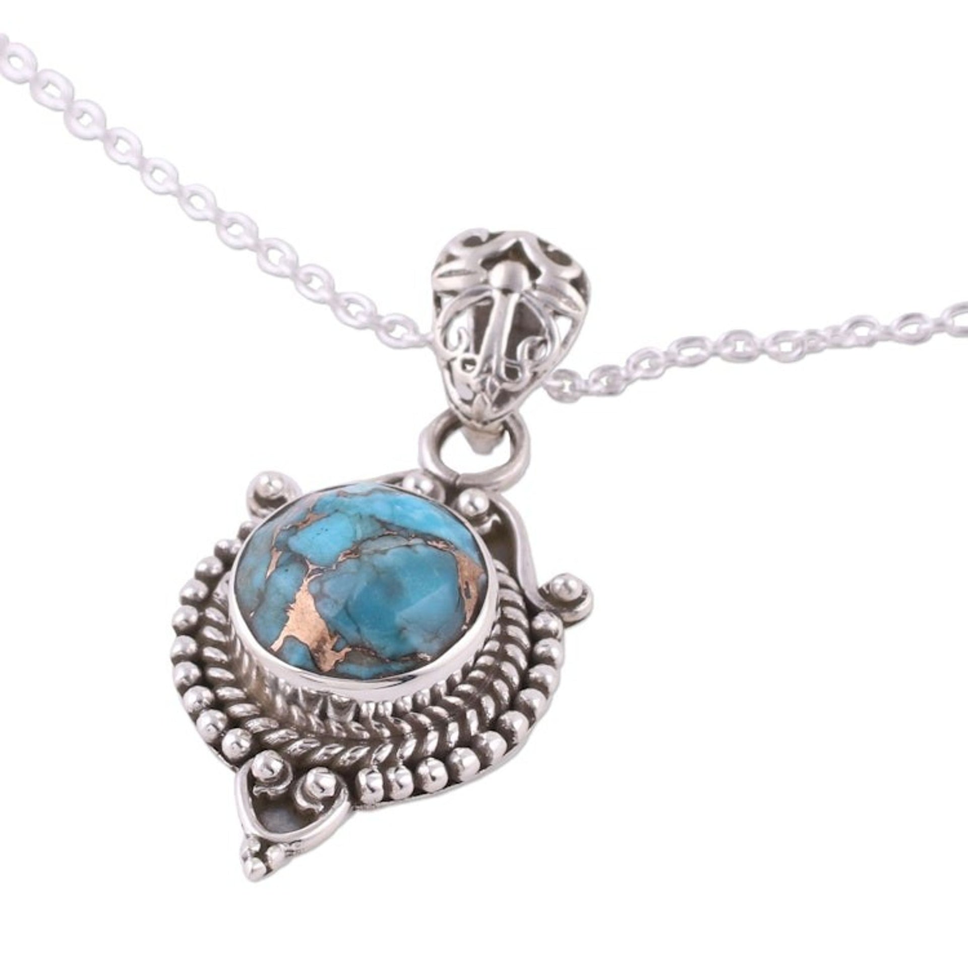 Sterling Silver and Composite Turquoise Necklace from India 'Dotted Elegance'