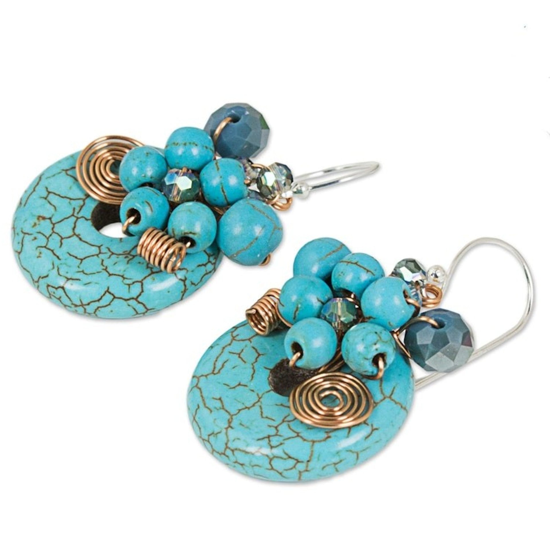 Dyed Calcite Sterling Silver Dangle Earrings from Thailand 'Moonlight Garden in Blue'