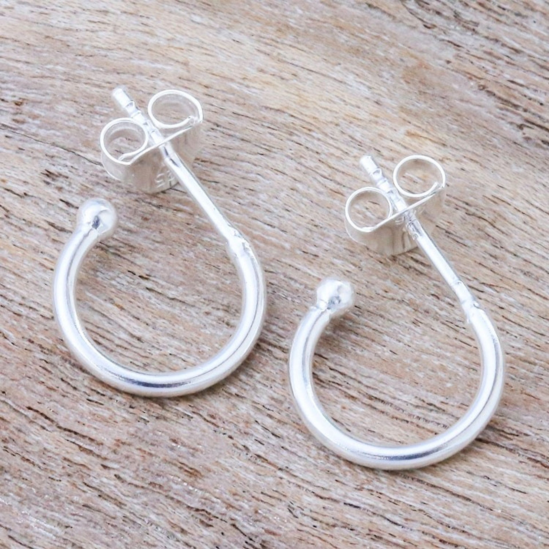 Artisan Crafted Sterling Silver Half Hoop Earrings 'Classic Crescent'