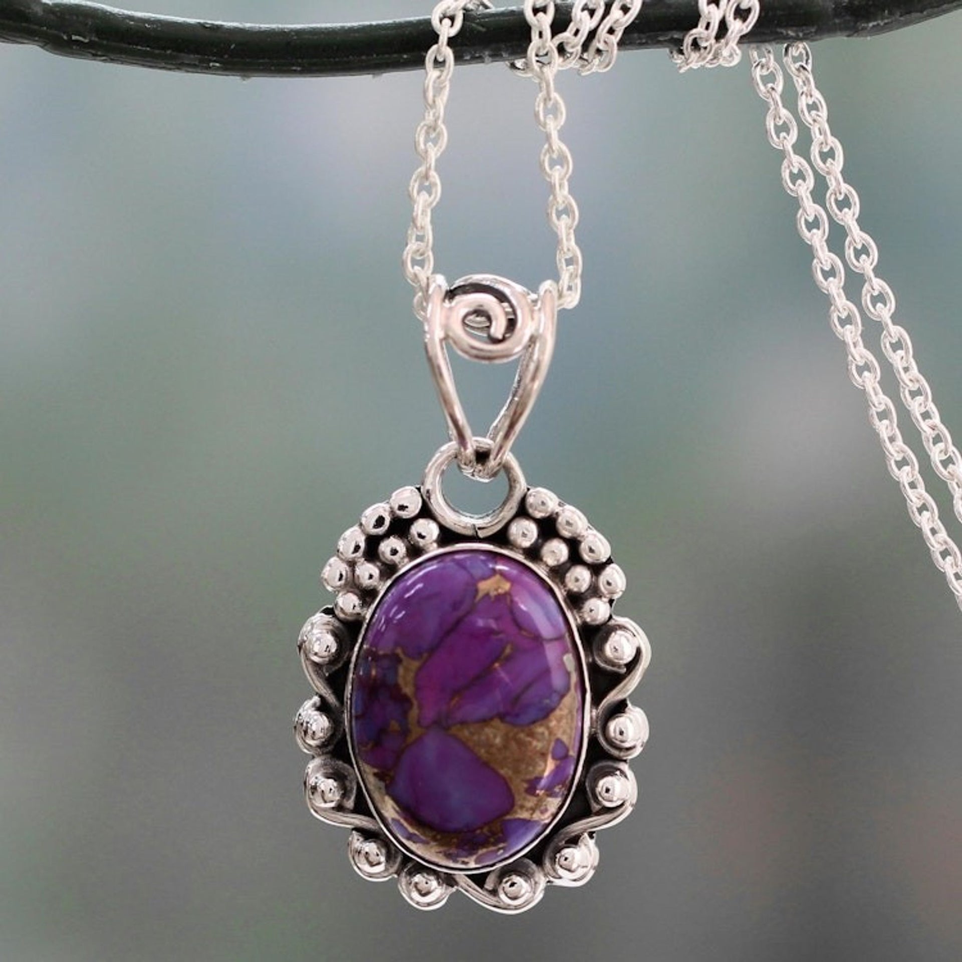 Purple Composite Turquoise Necklace in Sterling Silver 'Purple Heavens'