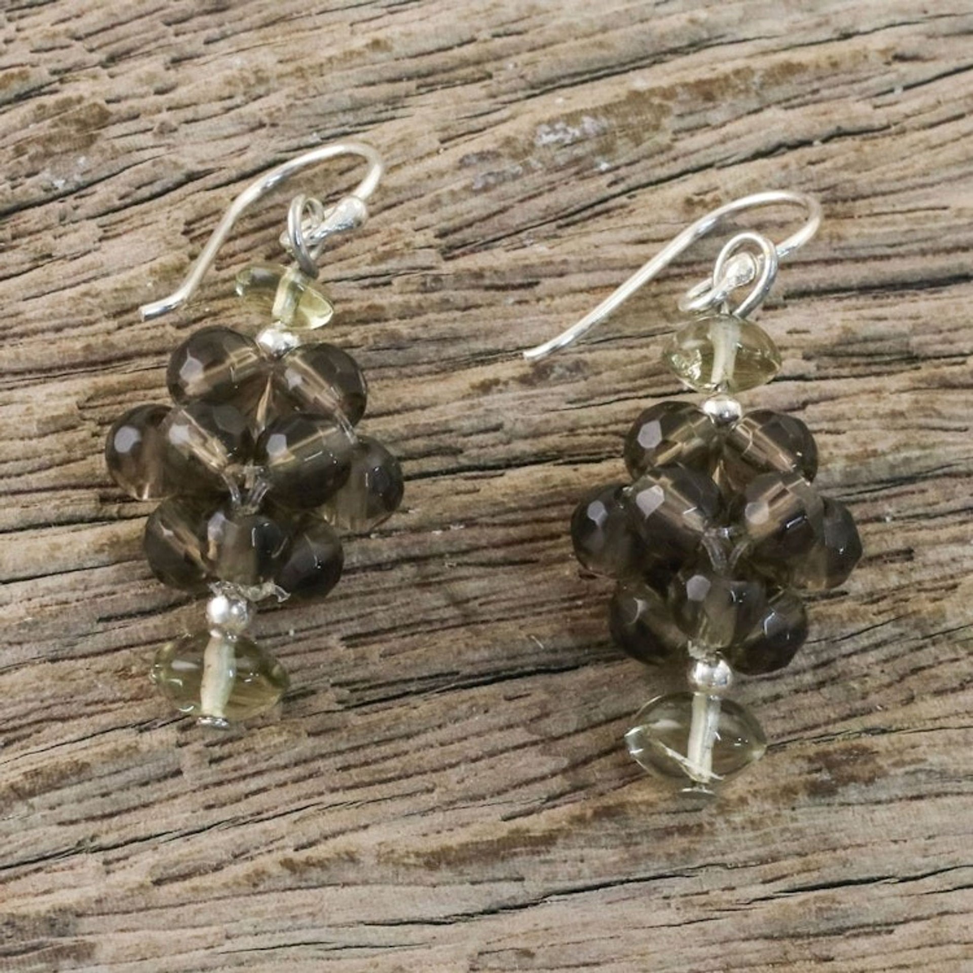 Quartz cluster earrings 'Smoky Mystique'