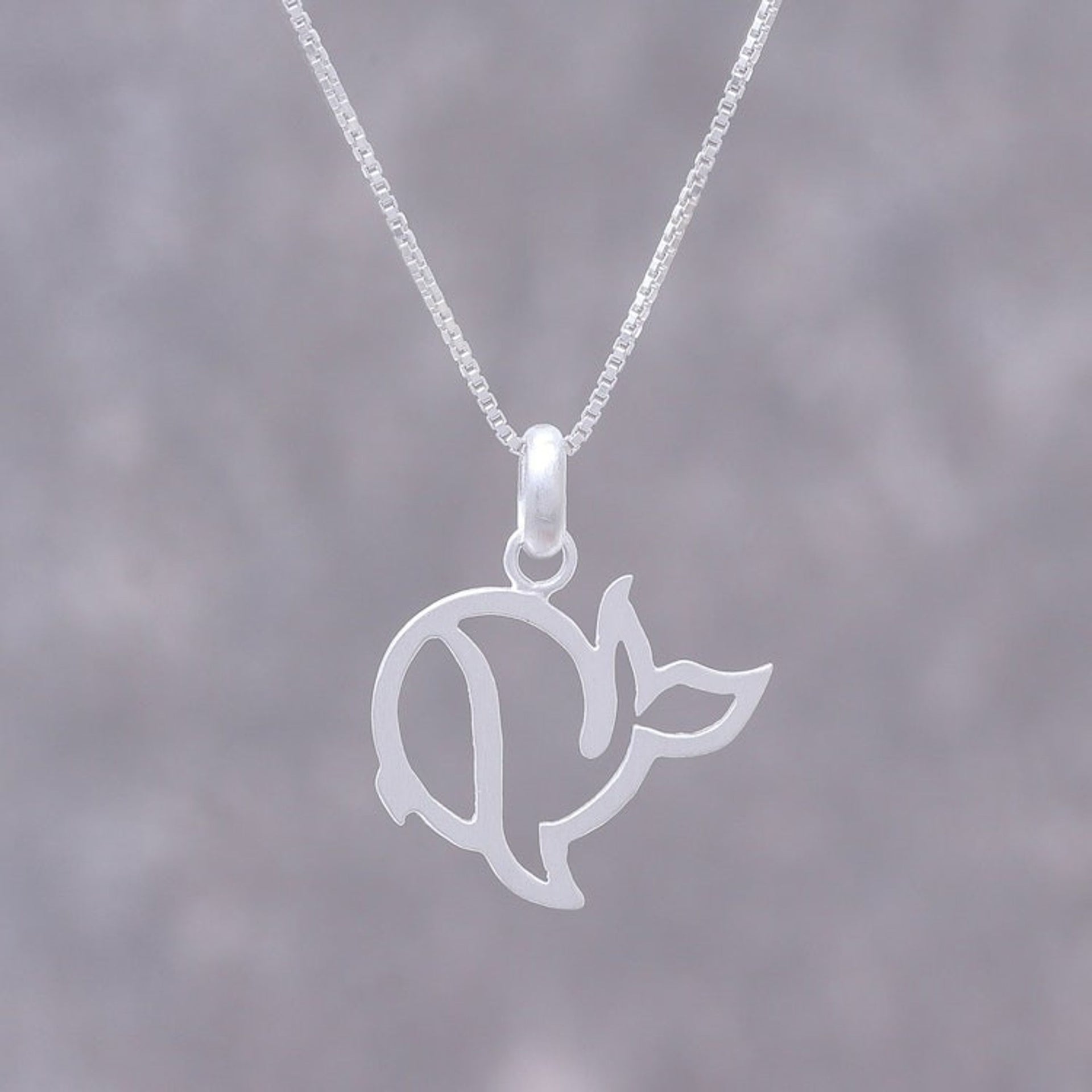 Sterling Silver Whale Pendant Necklace from Thailand 'Round Whale'