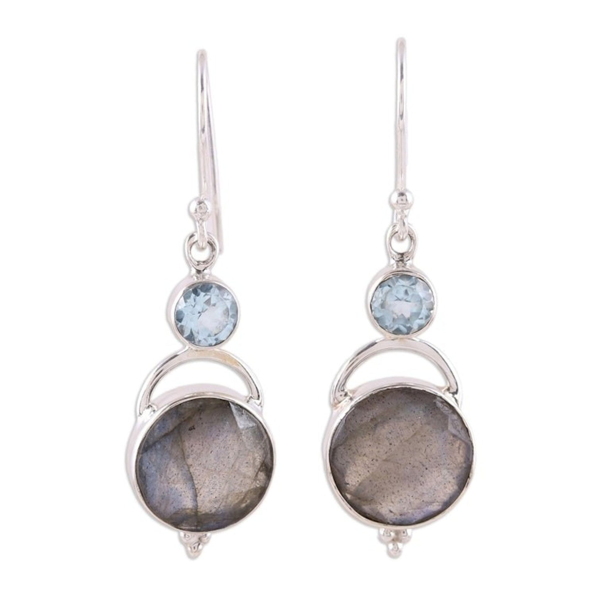 Labradorite and Blue Topaz Dangle Earrings from India 'Evening Sky'