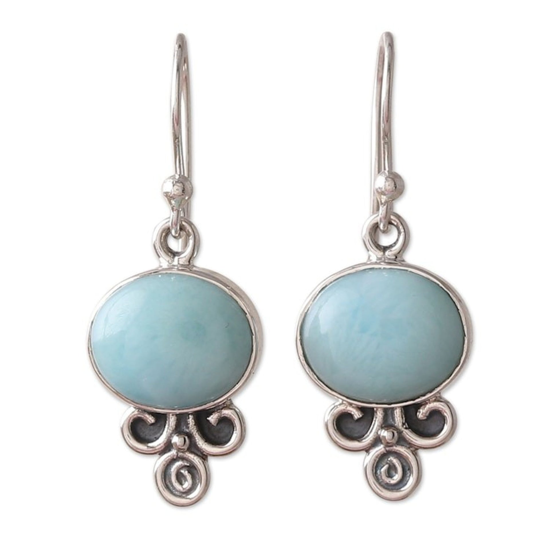 Sterling Silver Larimar Dangle Earrings Made in India 'Graceful Glam'