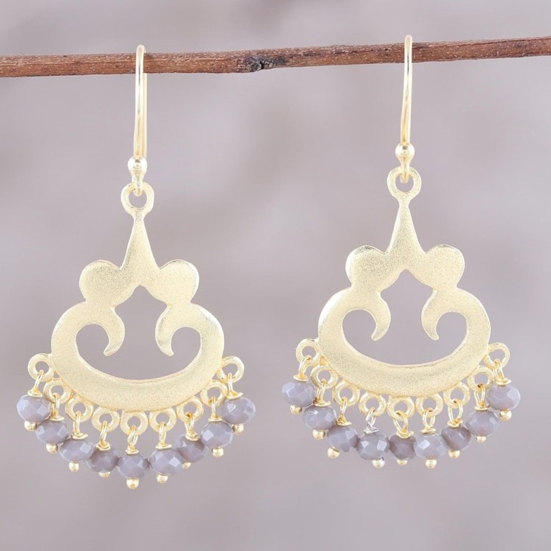 22k Gold Plated Chalcedony Chandelier Earrings from India 'Glittering Bliss'