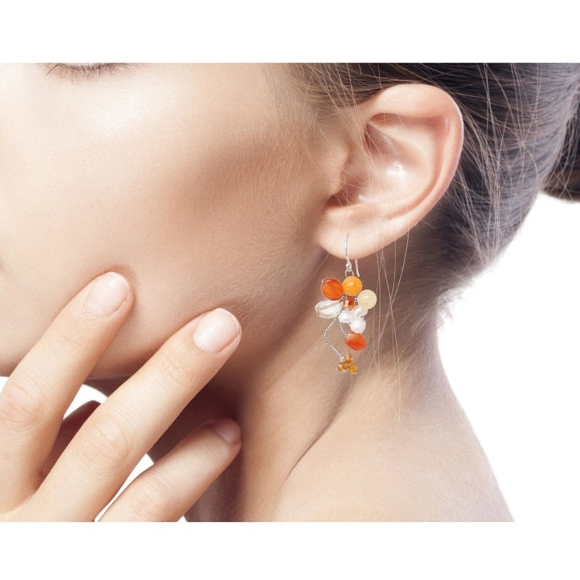 Unique Beaded Carnelian Earrings 'Radiant Bouquet'