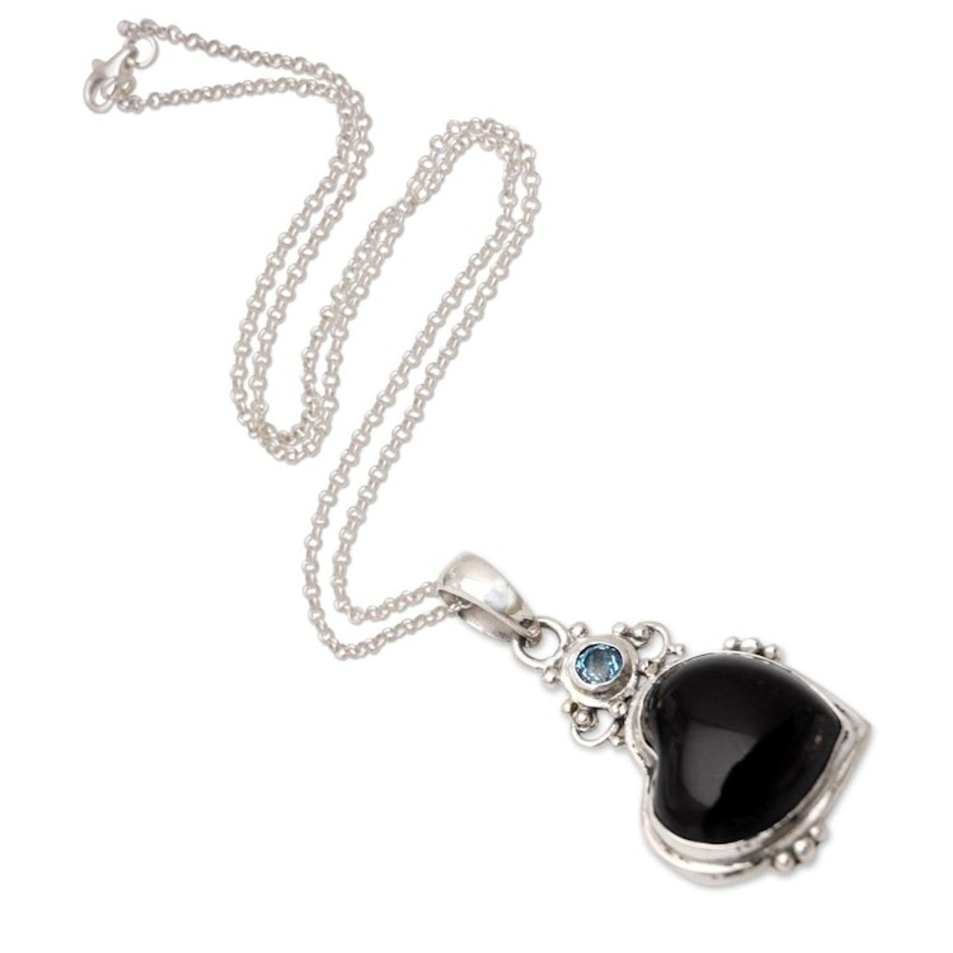 Blue Topaz Heart-Motif Pendant Necklace 'Faithful Romance'